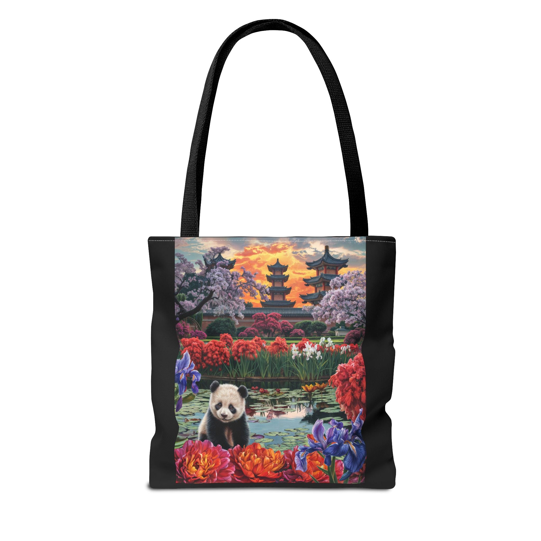 Serene Panda Tote Bag - Floral Landscape Design for Nature Lovers