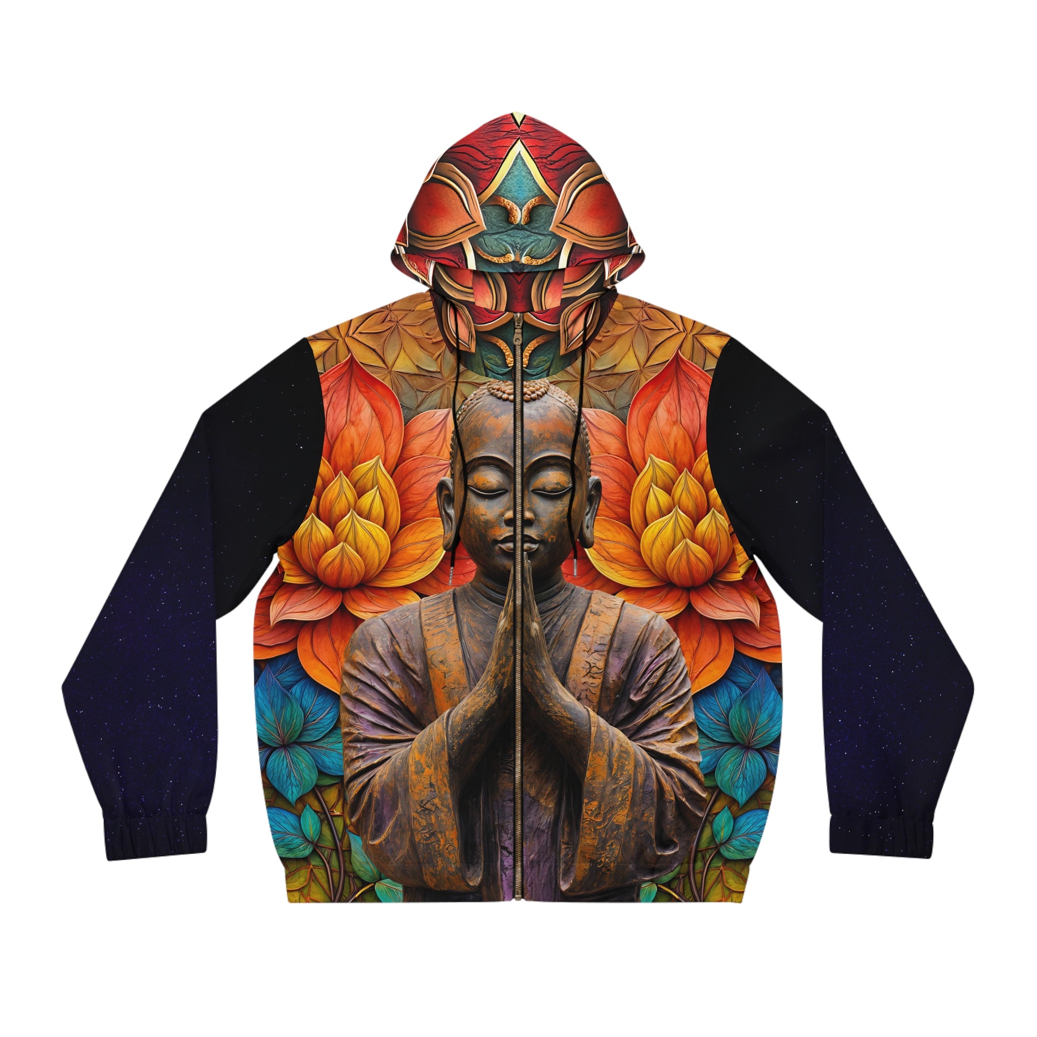 Men's Full-Zip Hoodie - Serene Buddha Floral Design