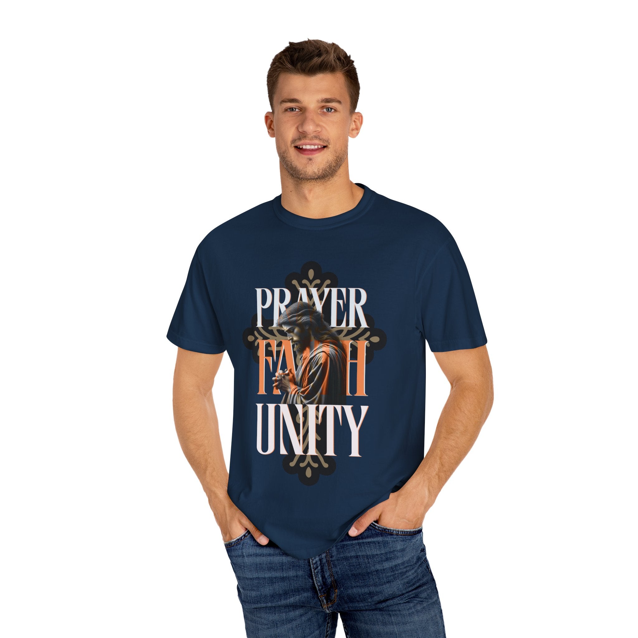 Garment-Dyed Faith & Unity T-Shirt - Prayer Design