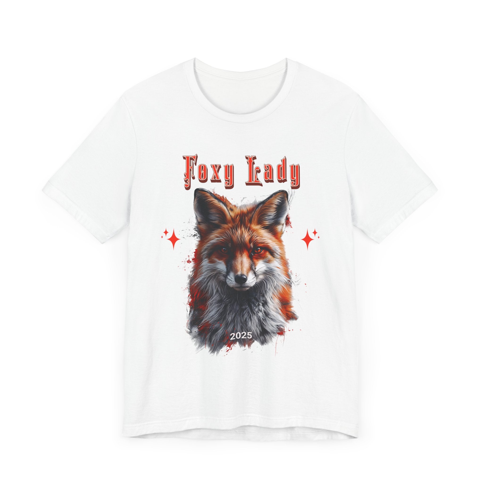 Unisex Jersey Short Sleeve Tee: A beautiful Red Fox with the words foxy lady