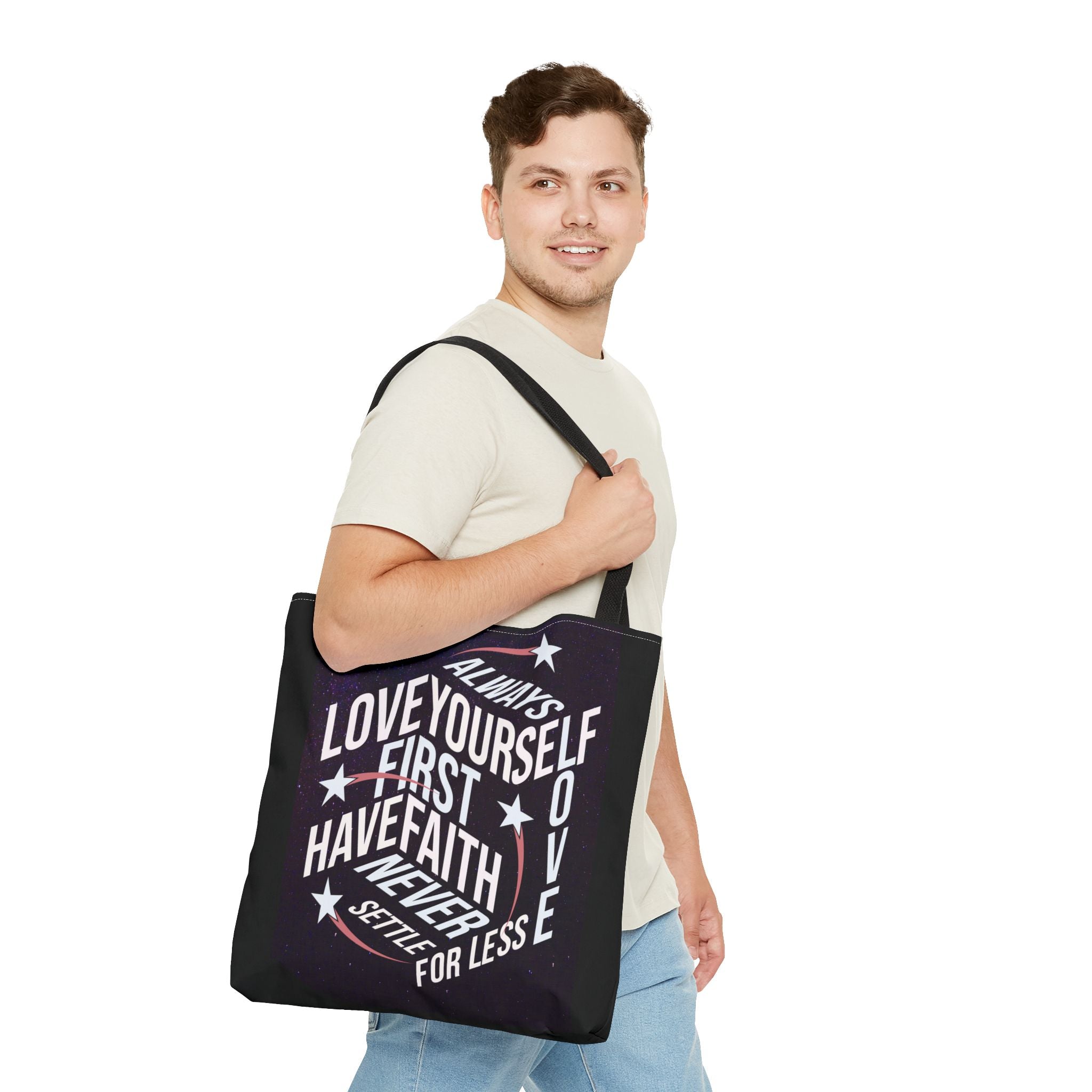 Inspirational Quote Tote Bag - Always Love Yourself First, Have Faith