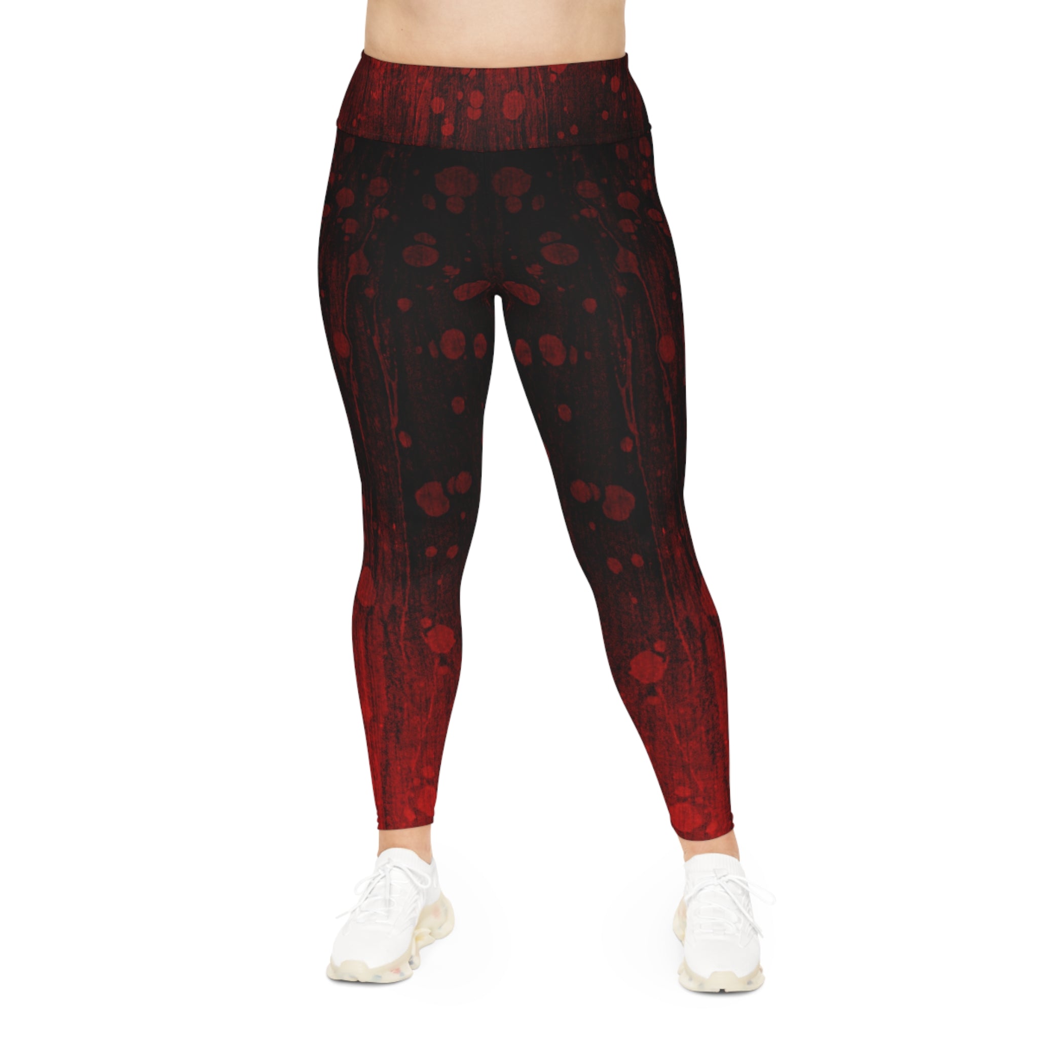 Woman Plus Size Graphic Leggings - Bold Red & Black Design for Fitness and Fashion