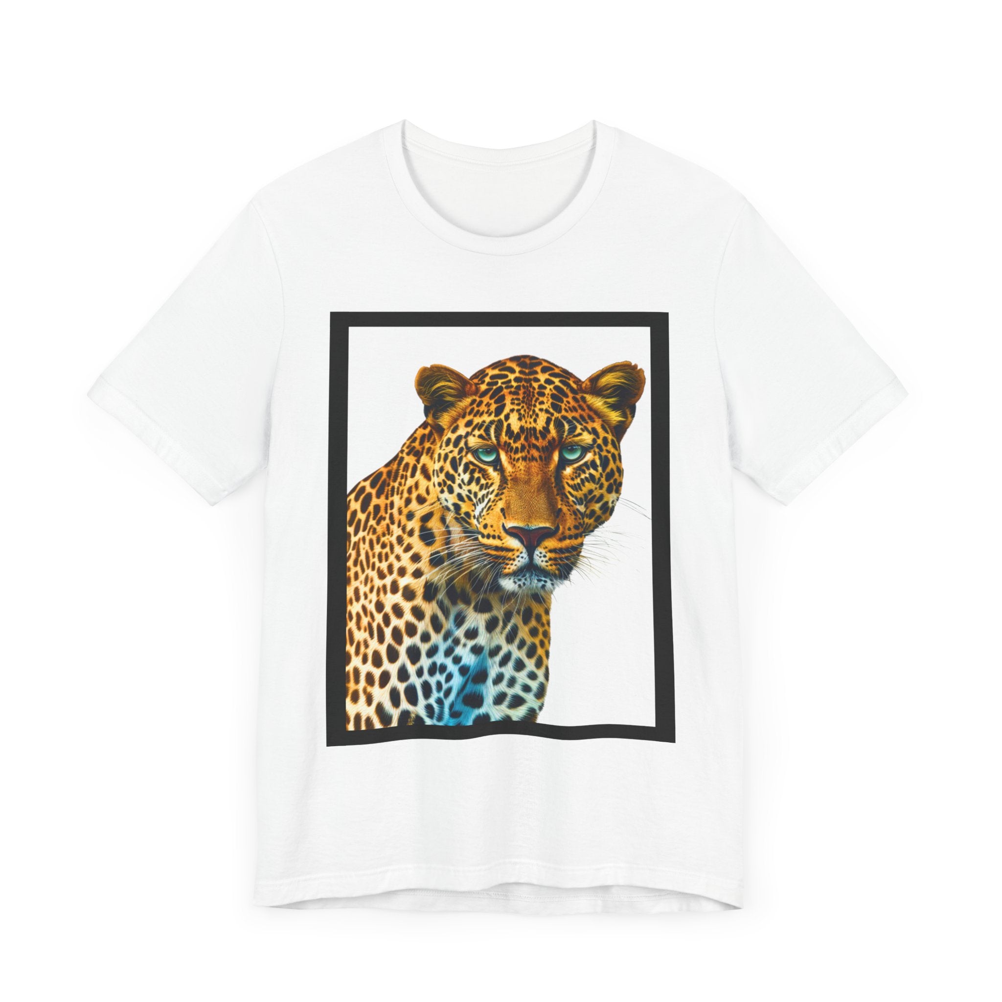 Unisex Jersey Short Sleeve Fun Tee: Realistic 3D Leopard with black frame