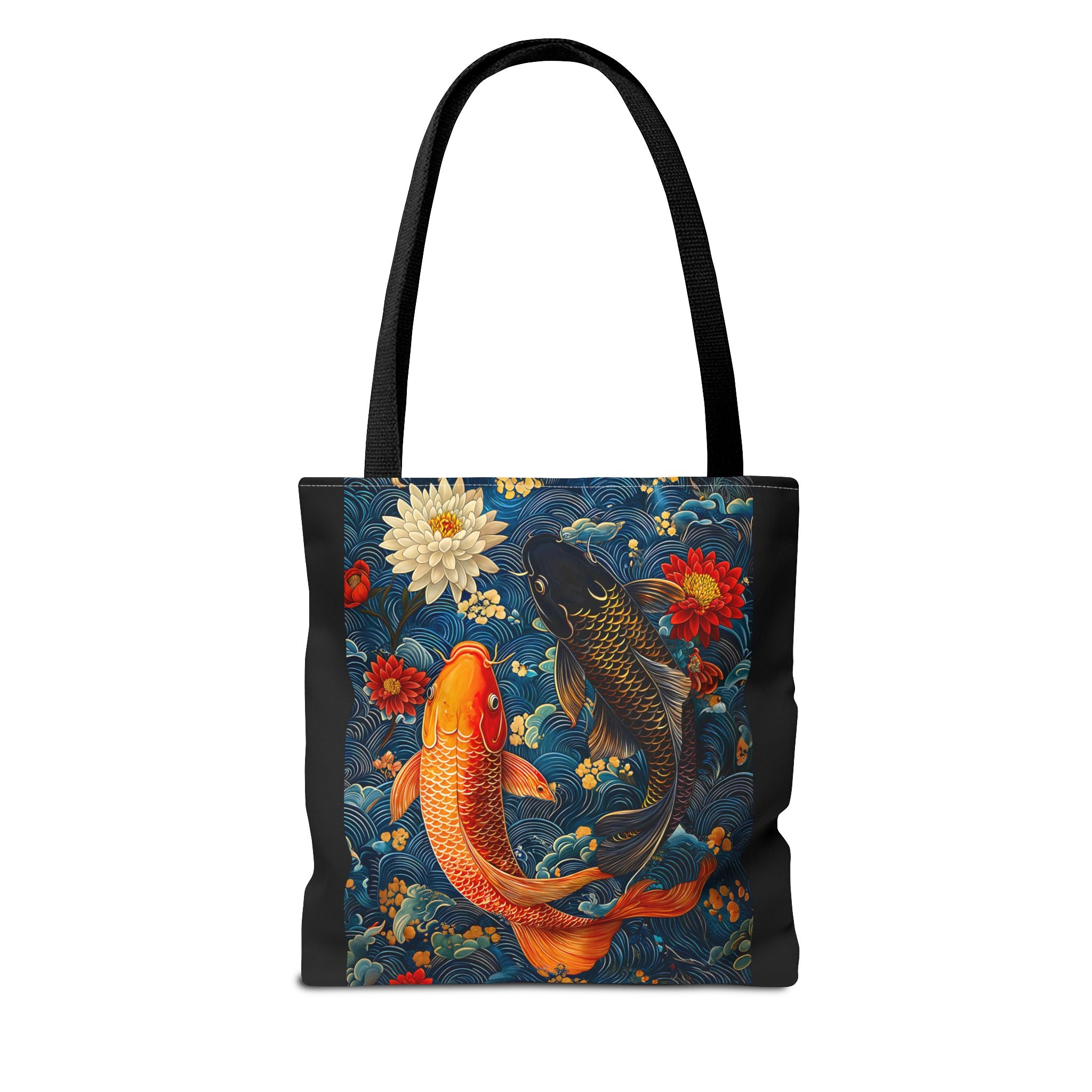 Elegant Koi Fish Tote Bag - Bright Blue Floral Design