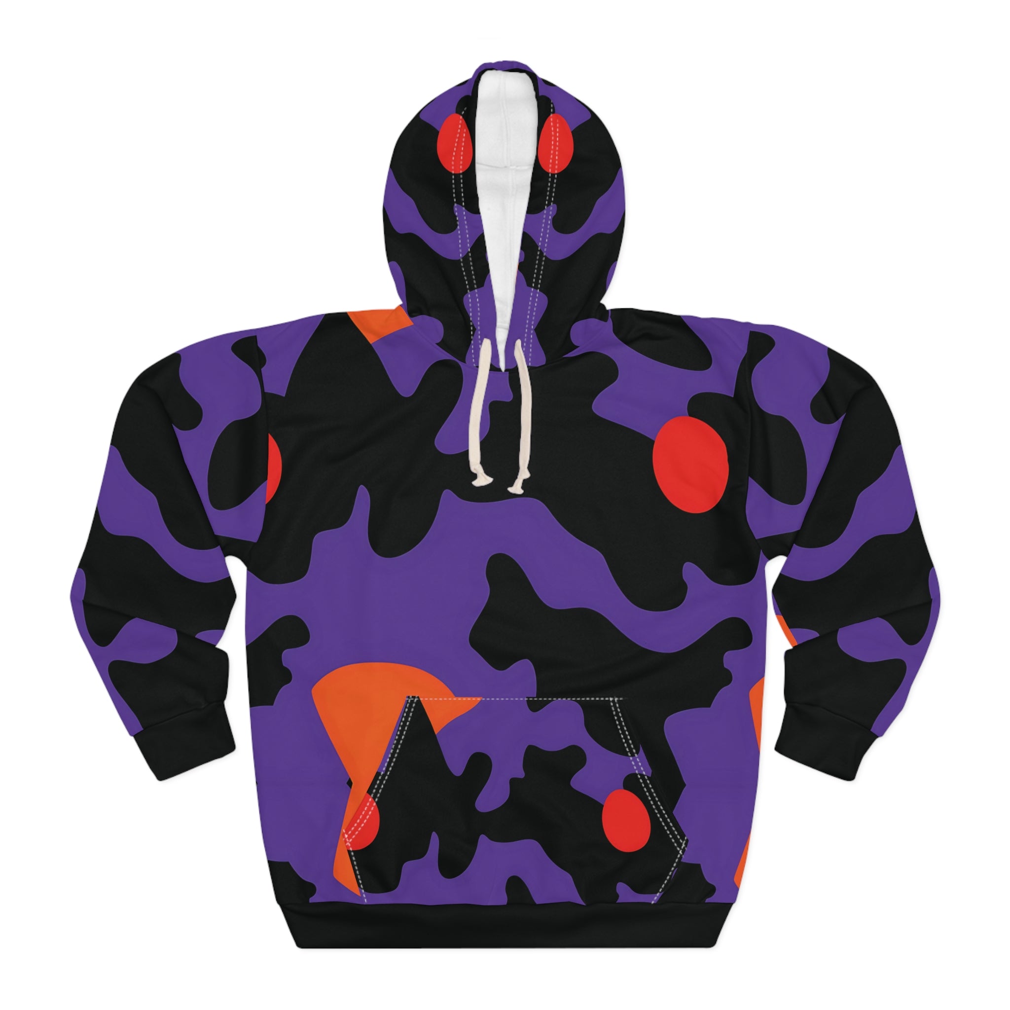 Soft Vibrant Abstract Camo Unisex Hoodie - Royal Purple & Orange Design