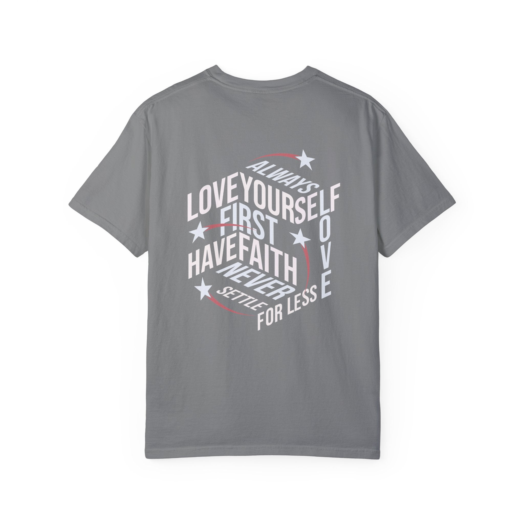 Motivational Unisex Garment-Dyed T-Shirt - "Love Yourself First" - Angel Body