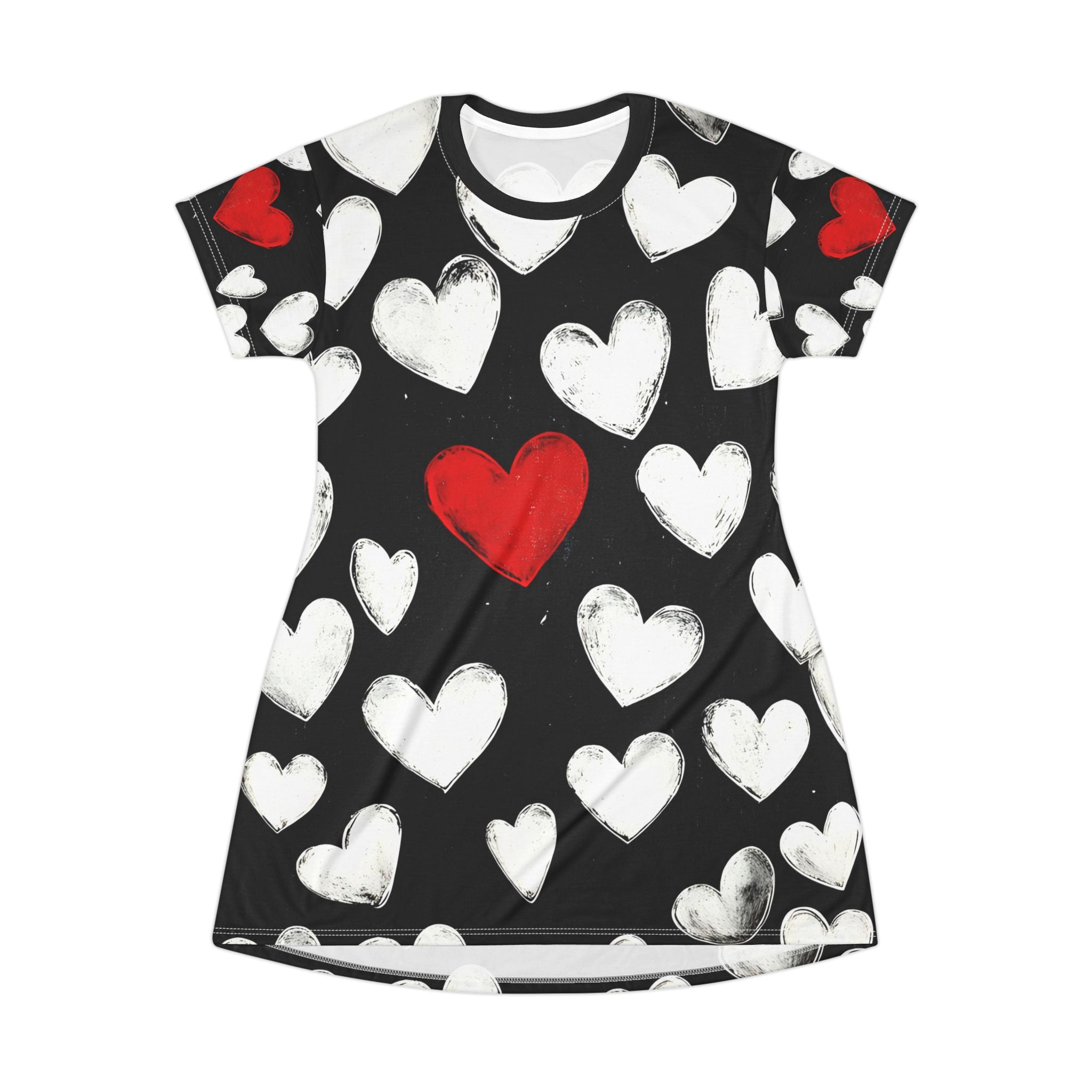 Woman's Love Heart T-Shirt Dress - Cute & Comfortable for Valentine’s Day and Everyday Wear