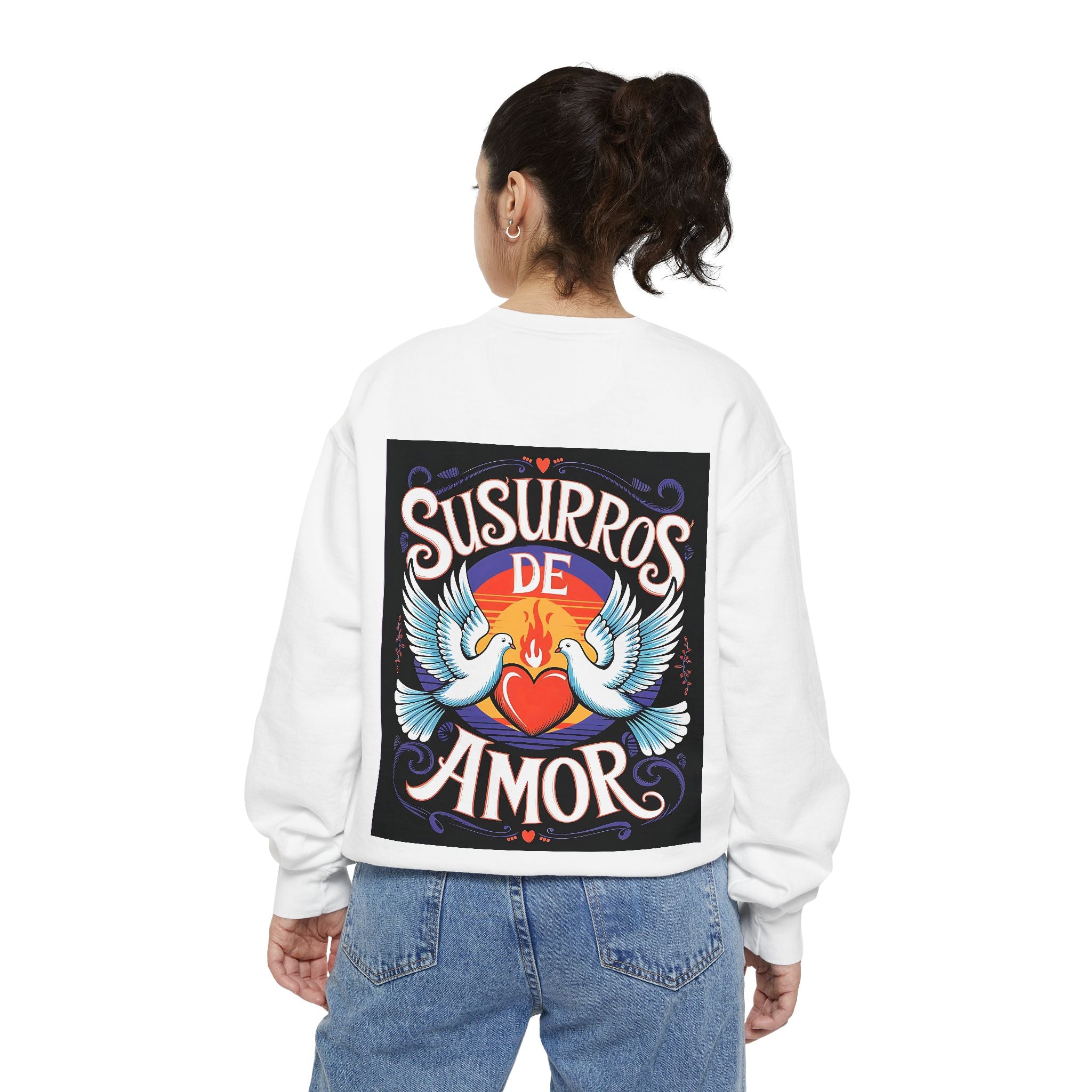 Unisex Love-Themed Garment-Dyed Sweatshirt - 'Susurros de Amor'