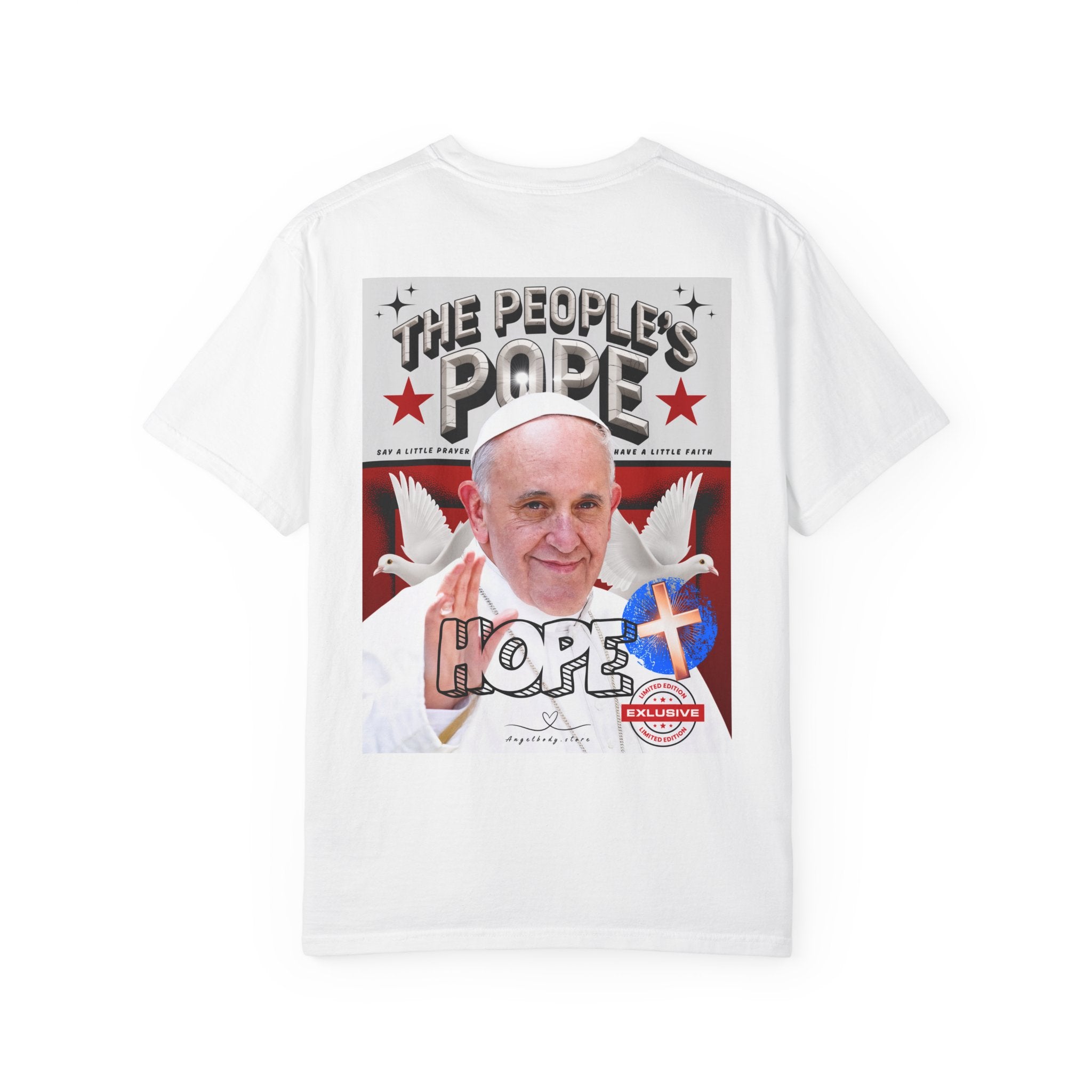 Hope-Filled Unisex Garment-Dyed T-Shirt featuring Pope Francis - Angel Body