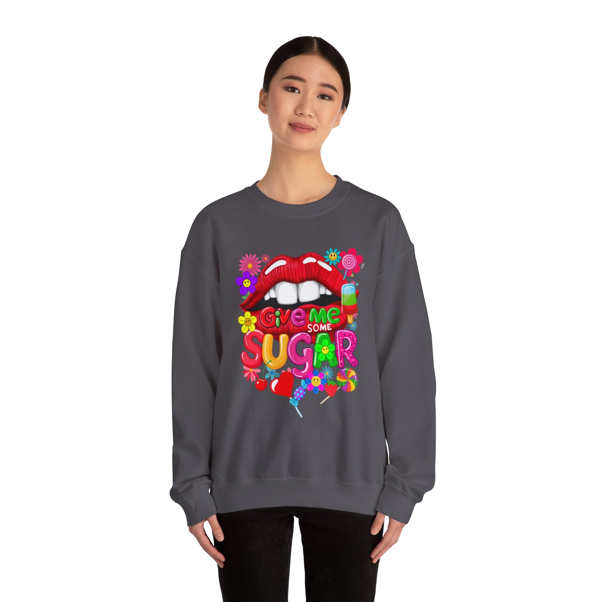 Fun Big Red Lips Give Me Some Sugar Crewneck Sweatshirt