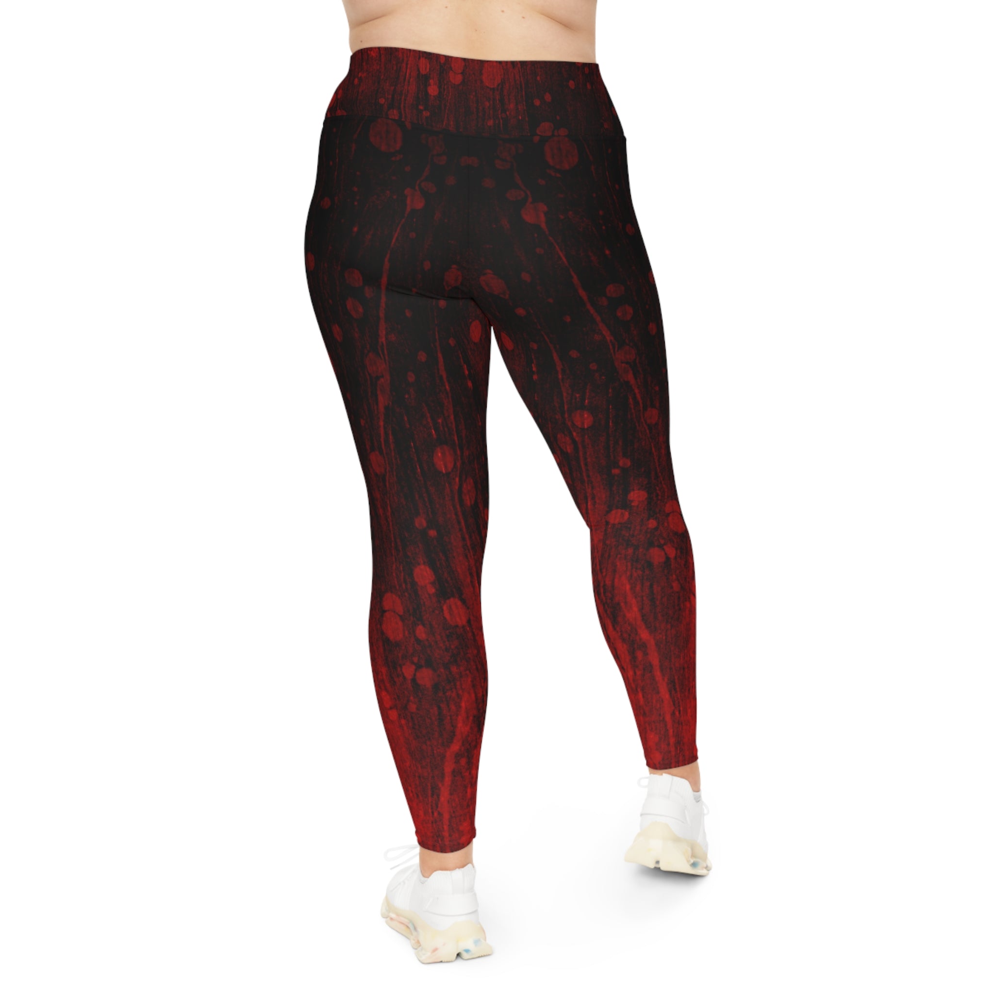 Woman Plus Size Graphic Leggings - Bold Red & Black Design for Fitness and Fashion