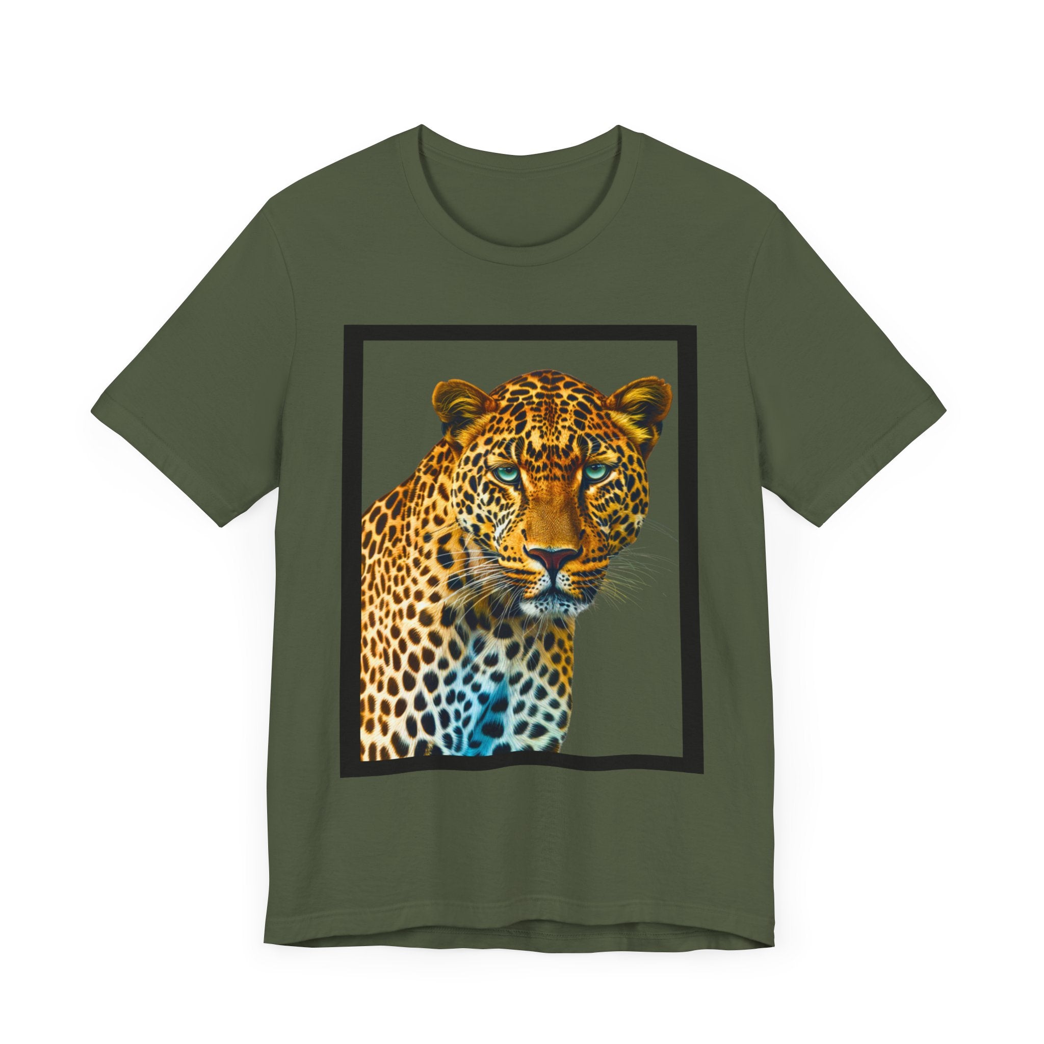 Unisex Jersey Short Sleeve Fun Tee: Realistic 3D Leopard with black frame