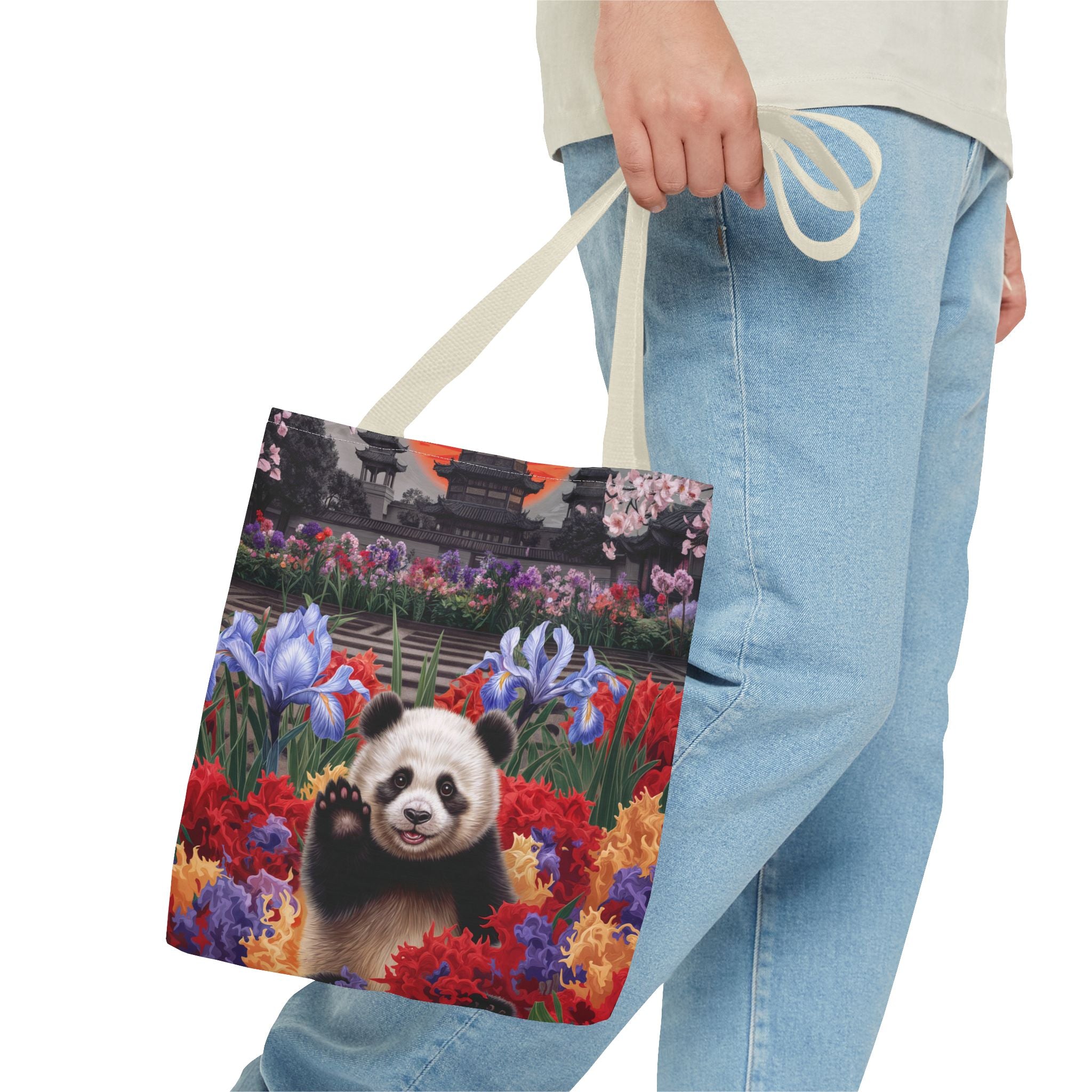 Whimsical Panda Floral Tote Bag - Cute and Colorful Design for Nature Lovers