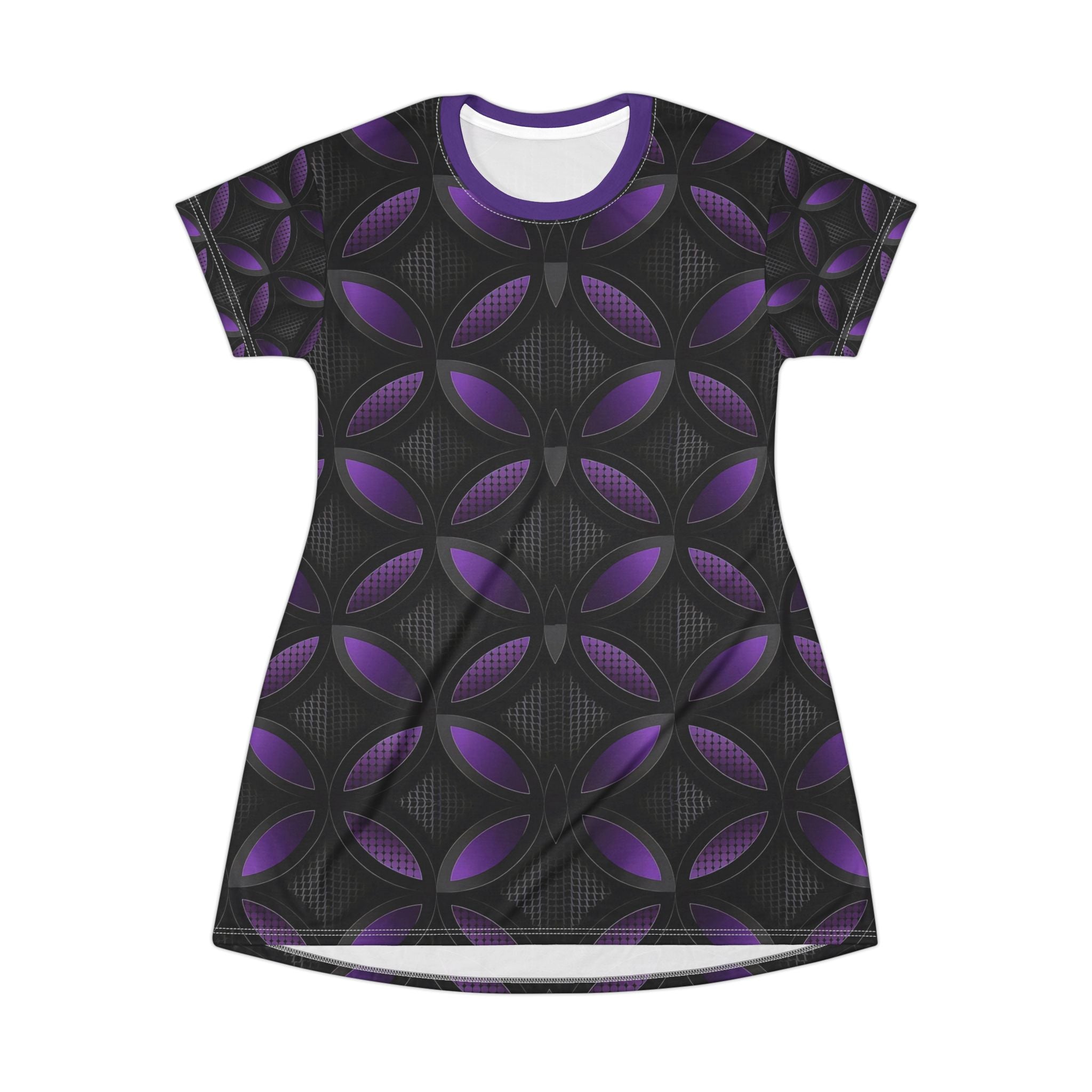 Stylish Angel Body Activewear T-Shirt Dress - Trendy Black and Purple Pattern