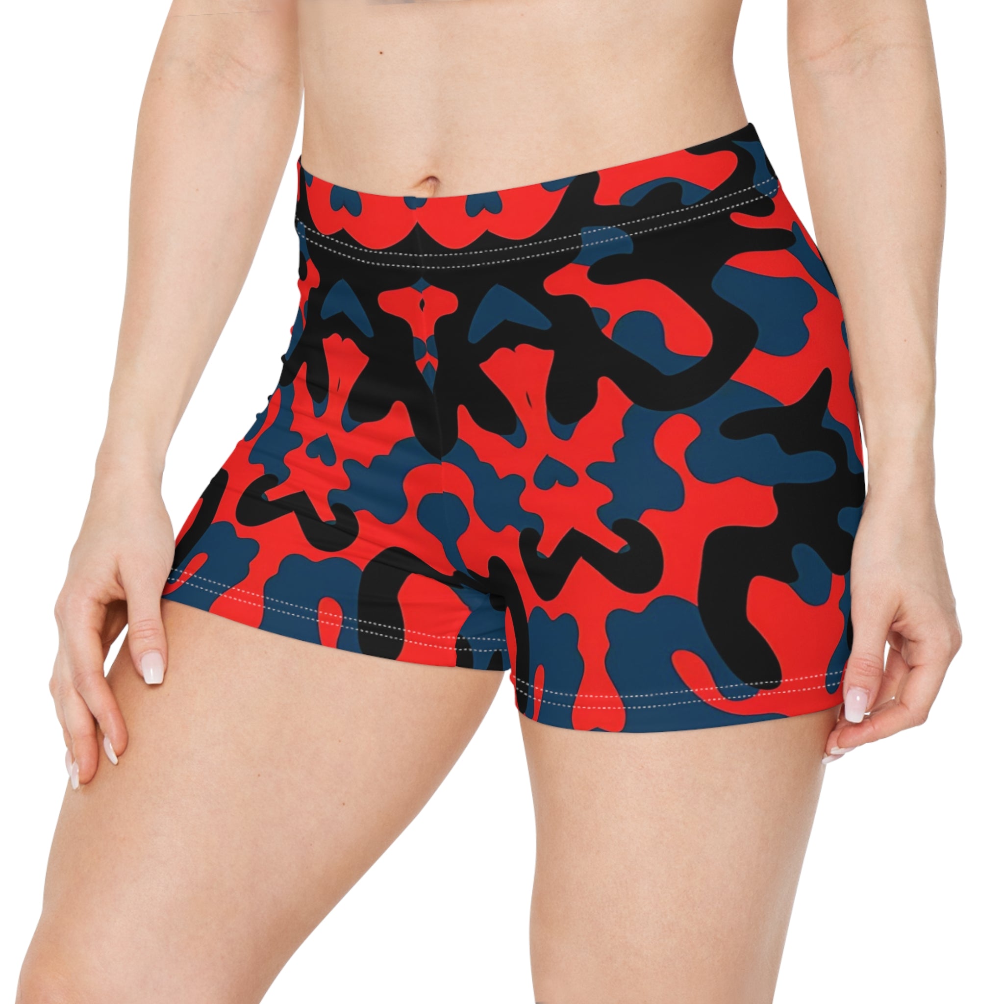 Bold Camo Women's Shorty Shorts - Activewear with 'Angel Body' Design