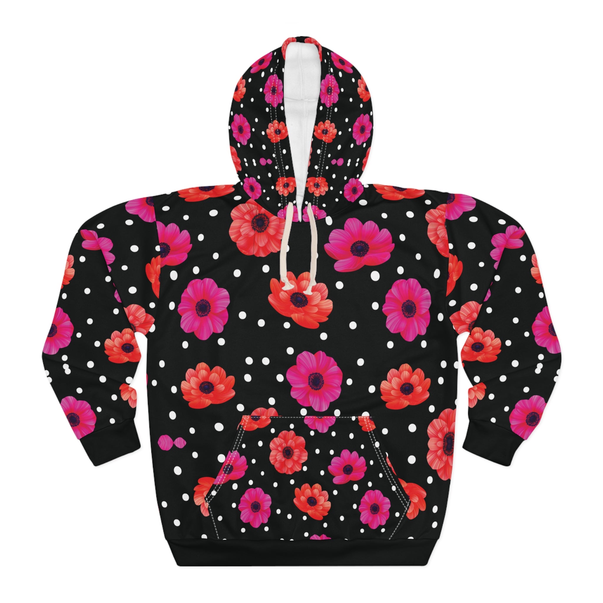 Floral Polka Dot Unisex Pullover Hoodie called Snow Flower – Cozy Soft & Colorful Sweatshirt for Every Occasion