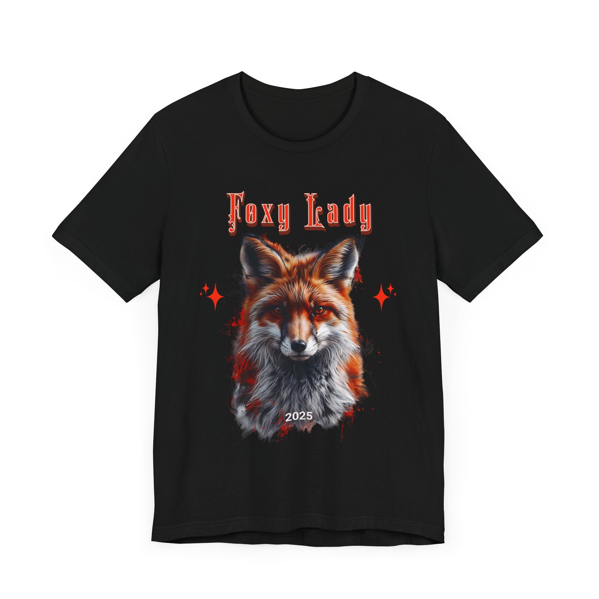 Unisex Jersey Short Sleeve Tee: A beautiful Red Fox with the words foxy lady