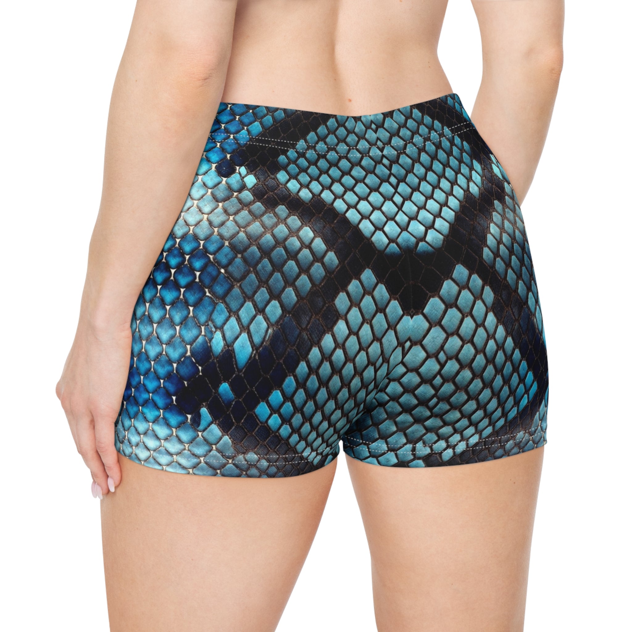 Vibrant Blue Python Print Women's Shorts - Perfect for Summer Parties & Beach Days