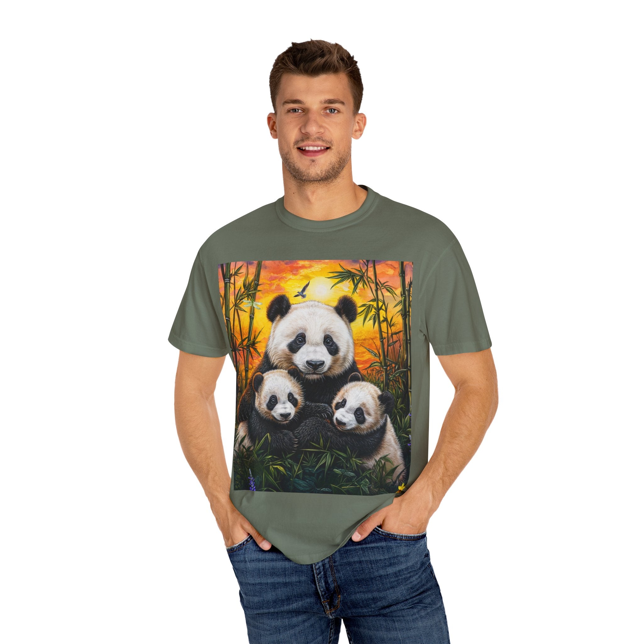 Cute Panda Family Unisex Garment-Dyed T-shirt - Perfect for Animal Lovers