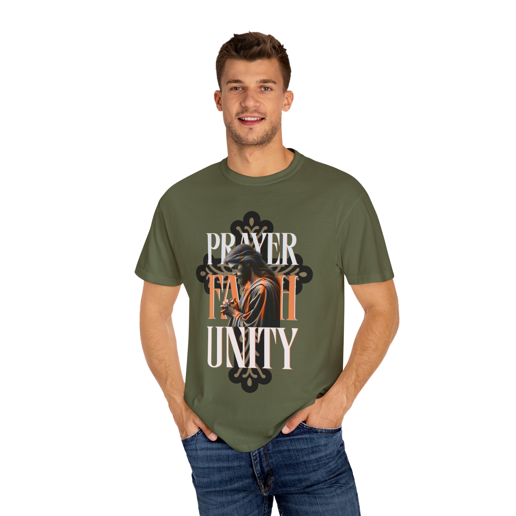 Garment-Dyed Faith & Unity T-Shirt - Prayer Design