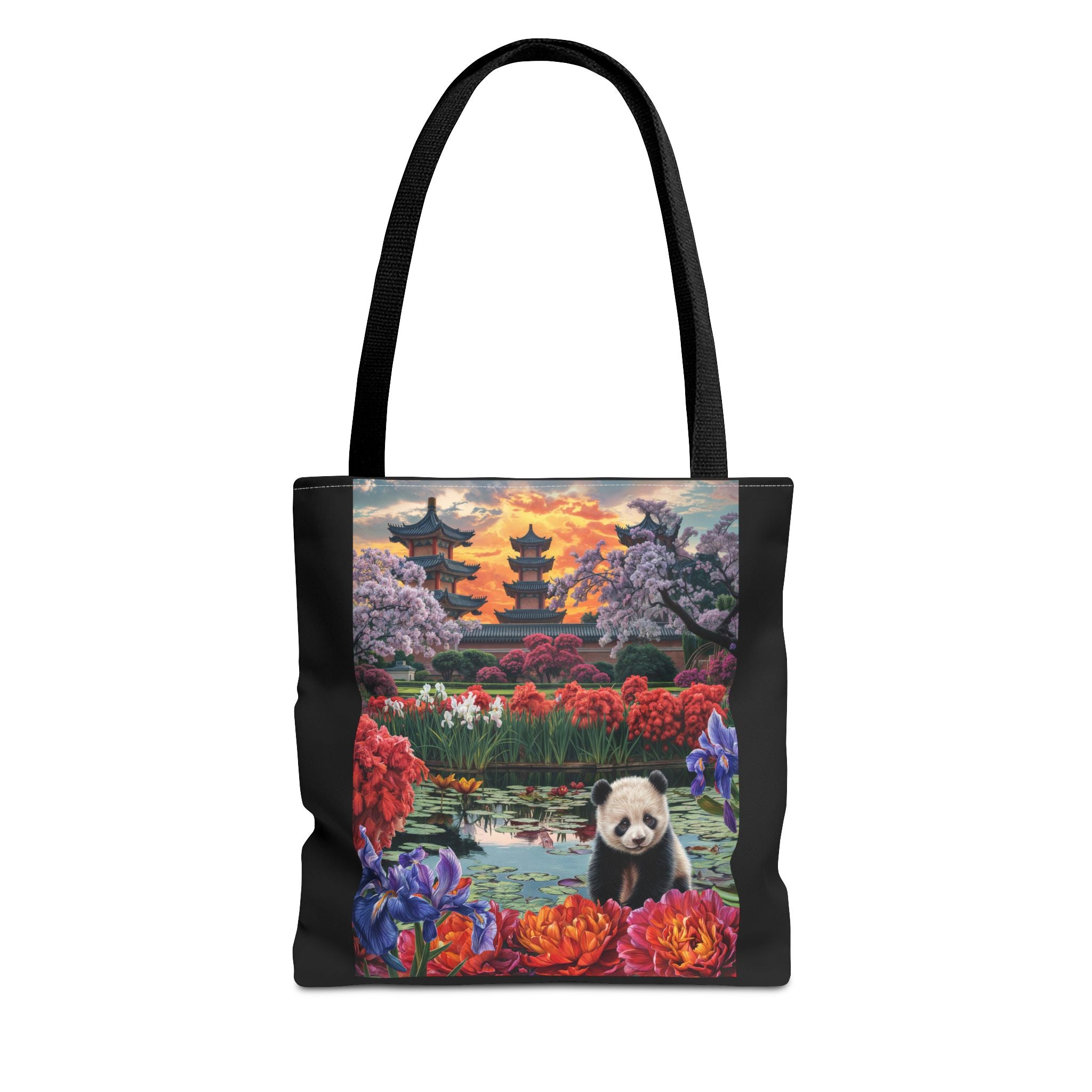 Serene Panda Tote Bag - Floral Landscape Design for Nature Lovers