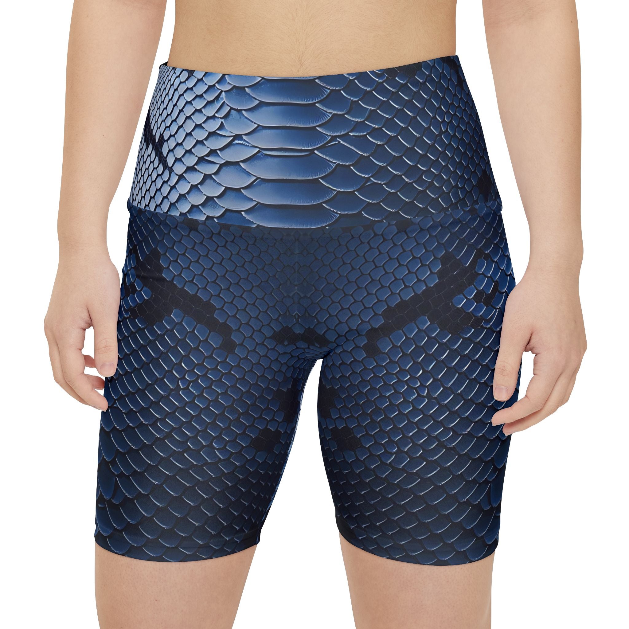 Blue Snake Print Women's Workout Shorts - Stylish Activewear for Fitness Enthusiasts