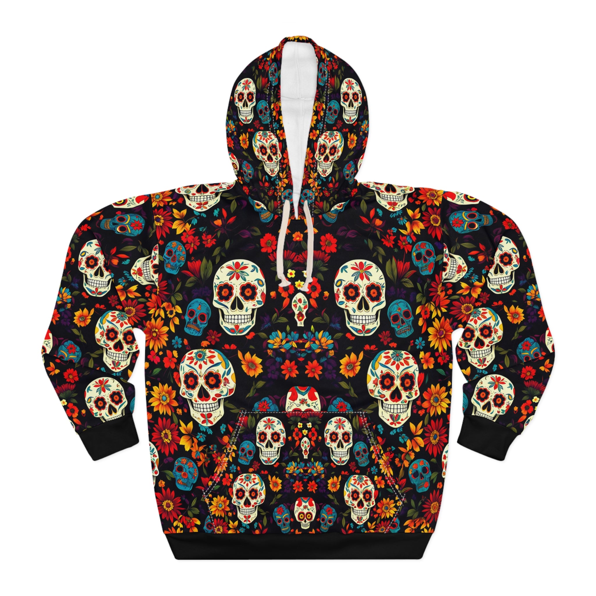 Day of the Dead Floral Skull Hoodie - Unisex Pullover Sweater for Celebration