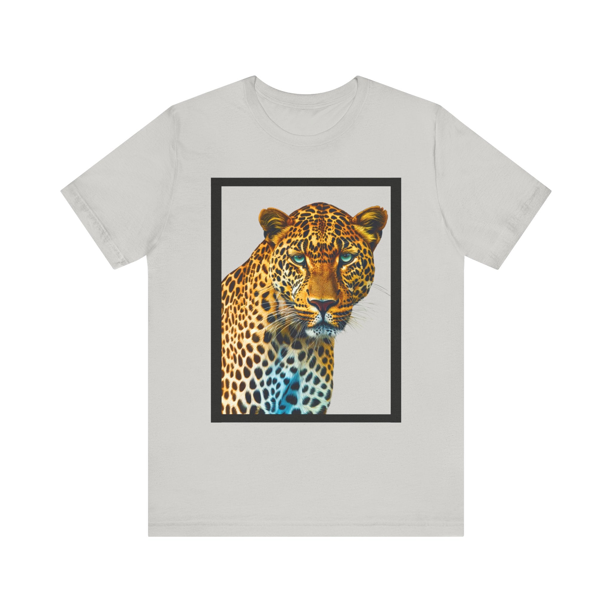 Unisex Jersey Short Sleeve Fun Tee: Realistic 3D Leopard with black frame