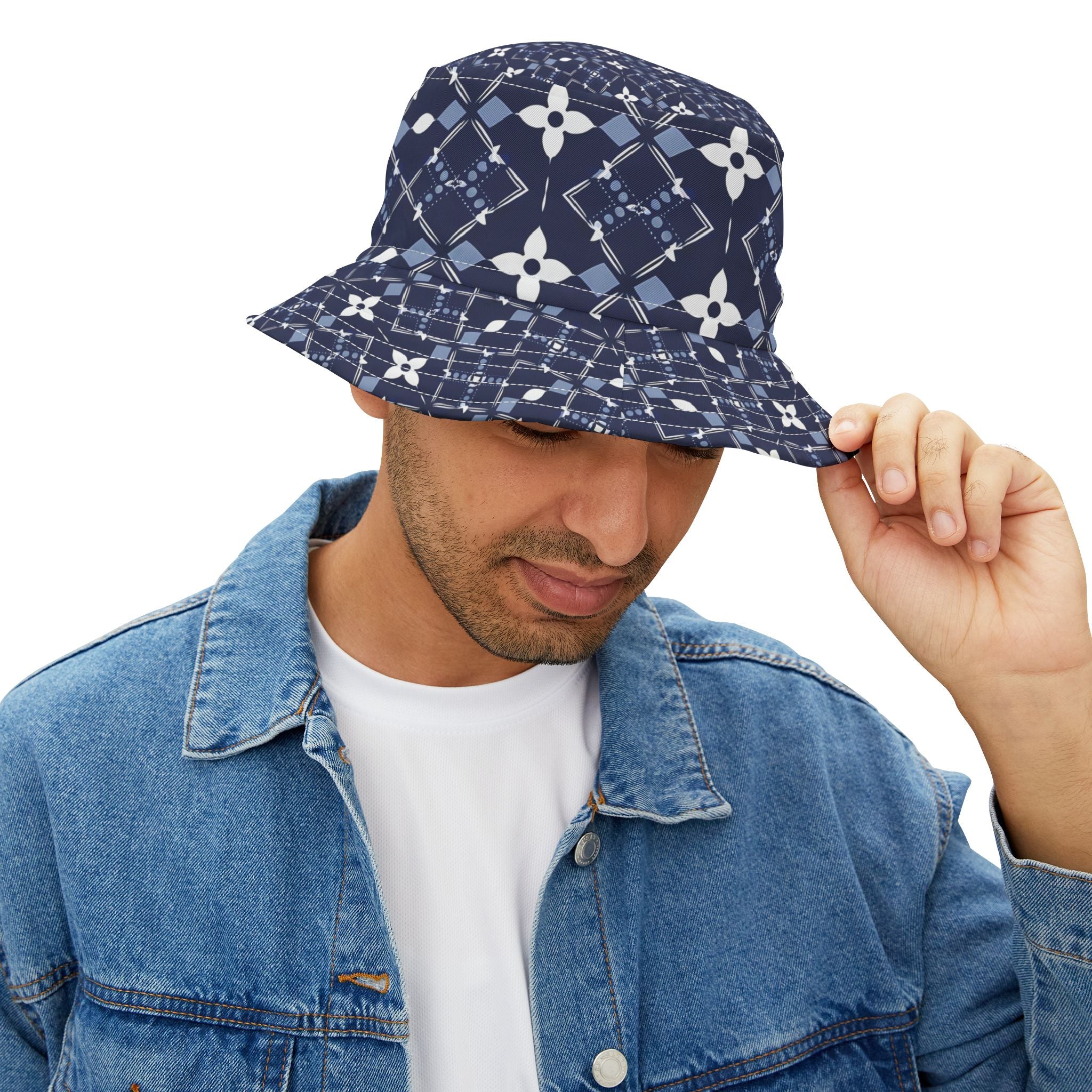 Navy Floral Patterned Bucket Hat, Stylish Summer Accessory, Festival Wear, Gift for Friends, Beach Outing - Angel Body