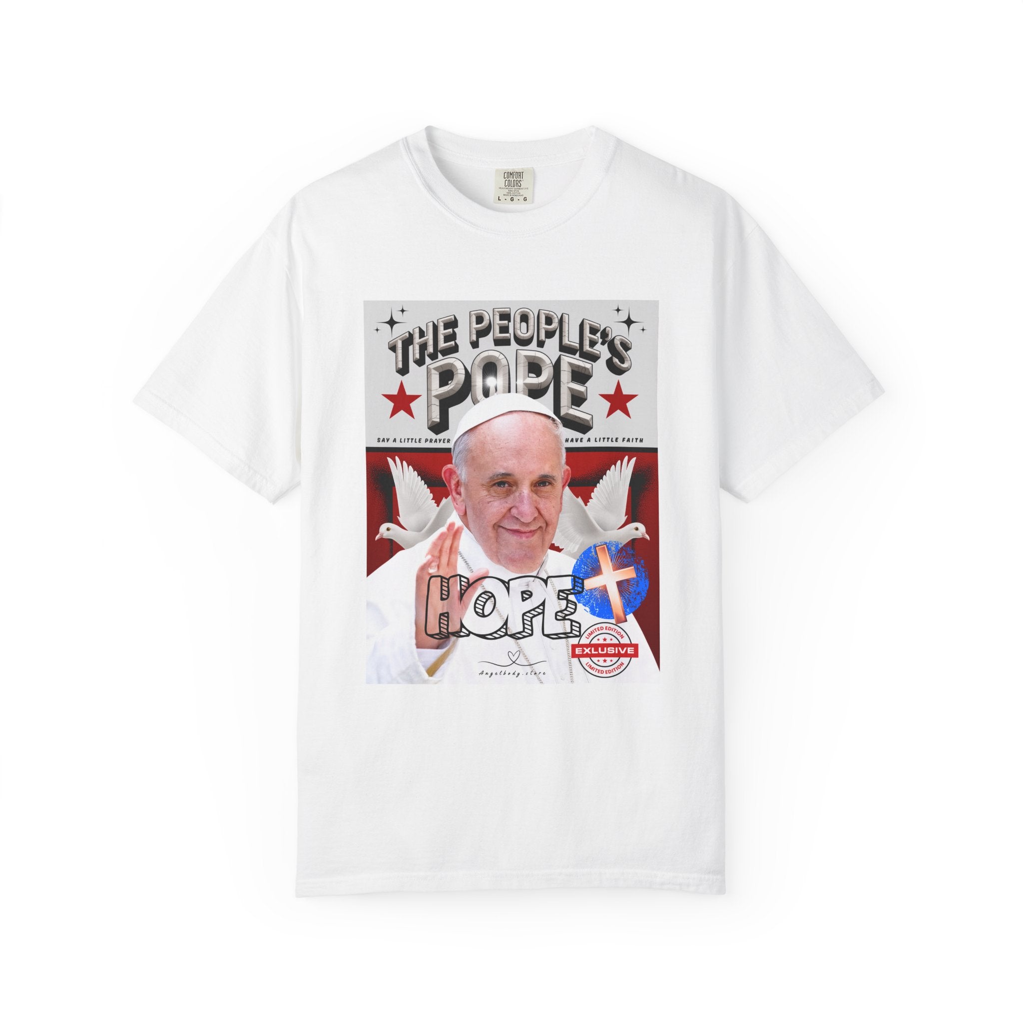 Hope-Filled Unisex Garment-Dyed T-Shirt featuring Pope Francis - Angel Body