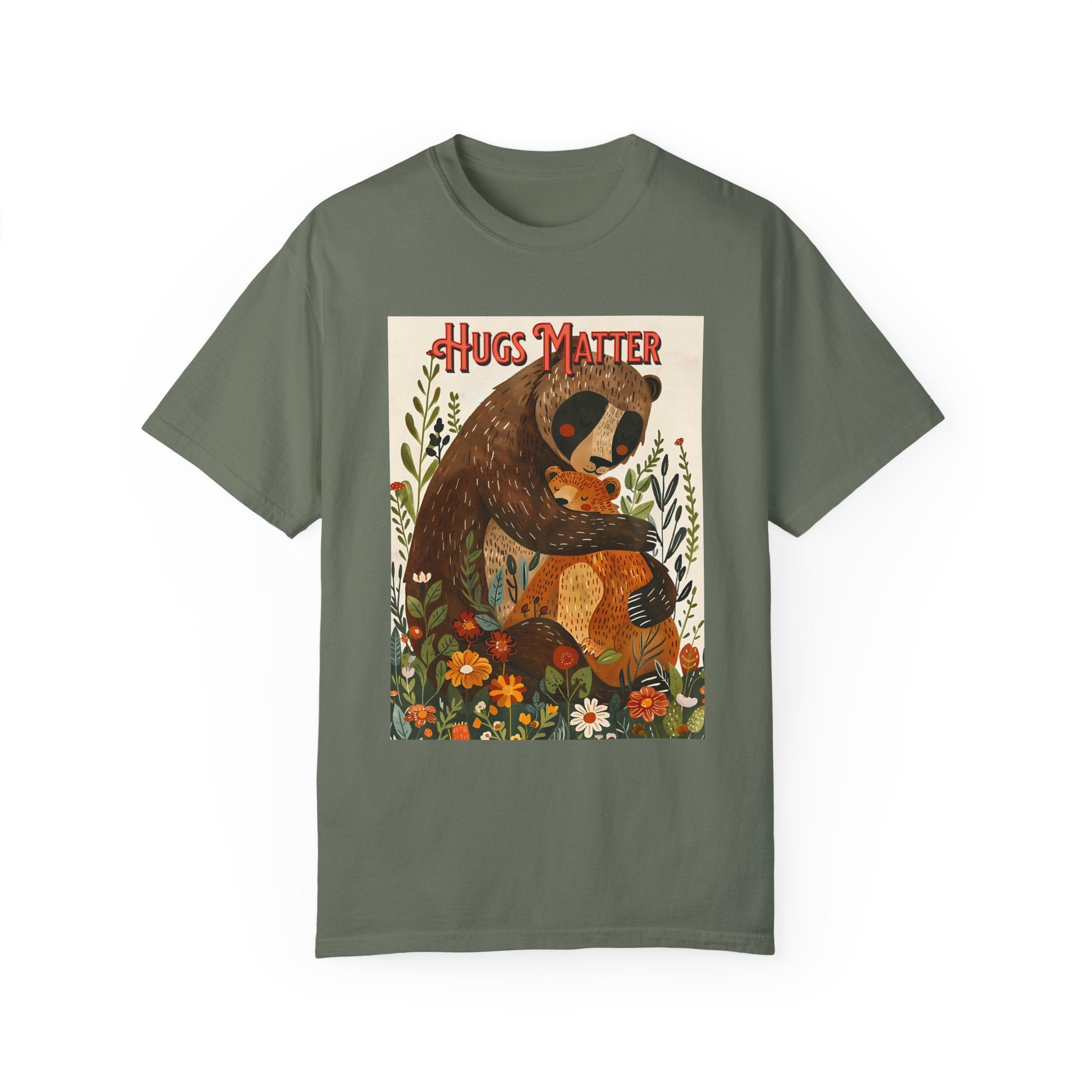 Hugs Matter Unisex Garment-Dyed T-Shirt - Cozy Wildlife Art - Angel Body