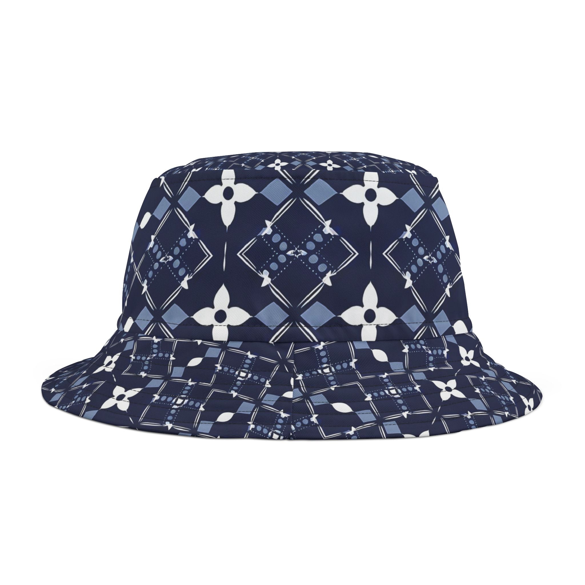 Navy Floral Patterned Bucket Hat, Stylish Summer Accessory, Festival Wear, Gift for Friends, Beach Outing - Angel Body
