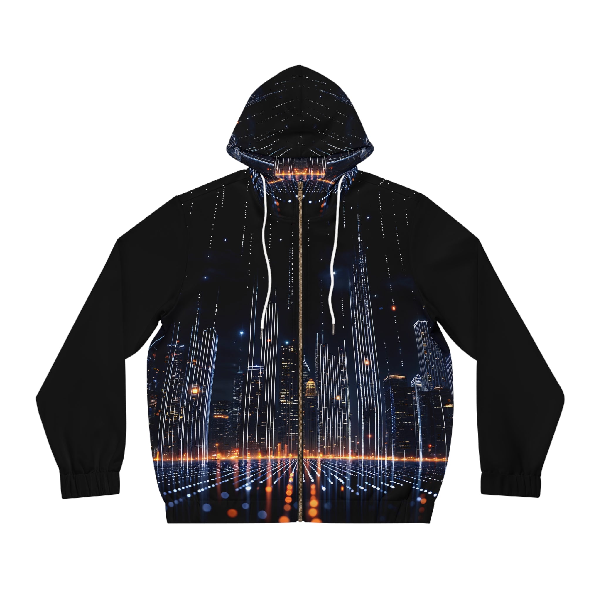 Men's Full-Zip Hoodie - Urban Nightscape Design for Comfort and Style