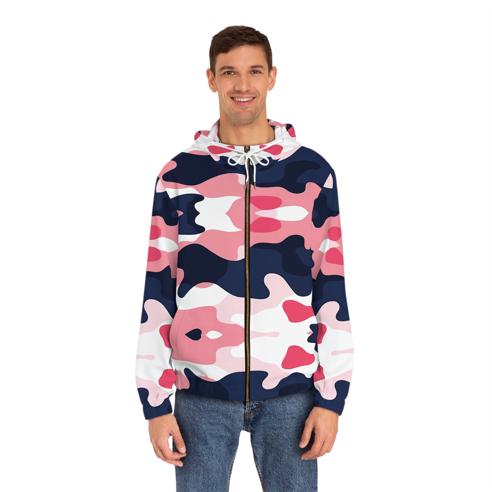 Men's Hoodie - Stylish Pink Tri Color Blend Camo Design for Casual Outings & Outdoor Adventures