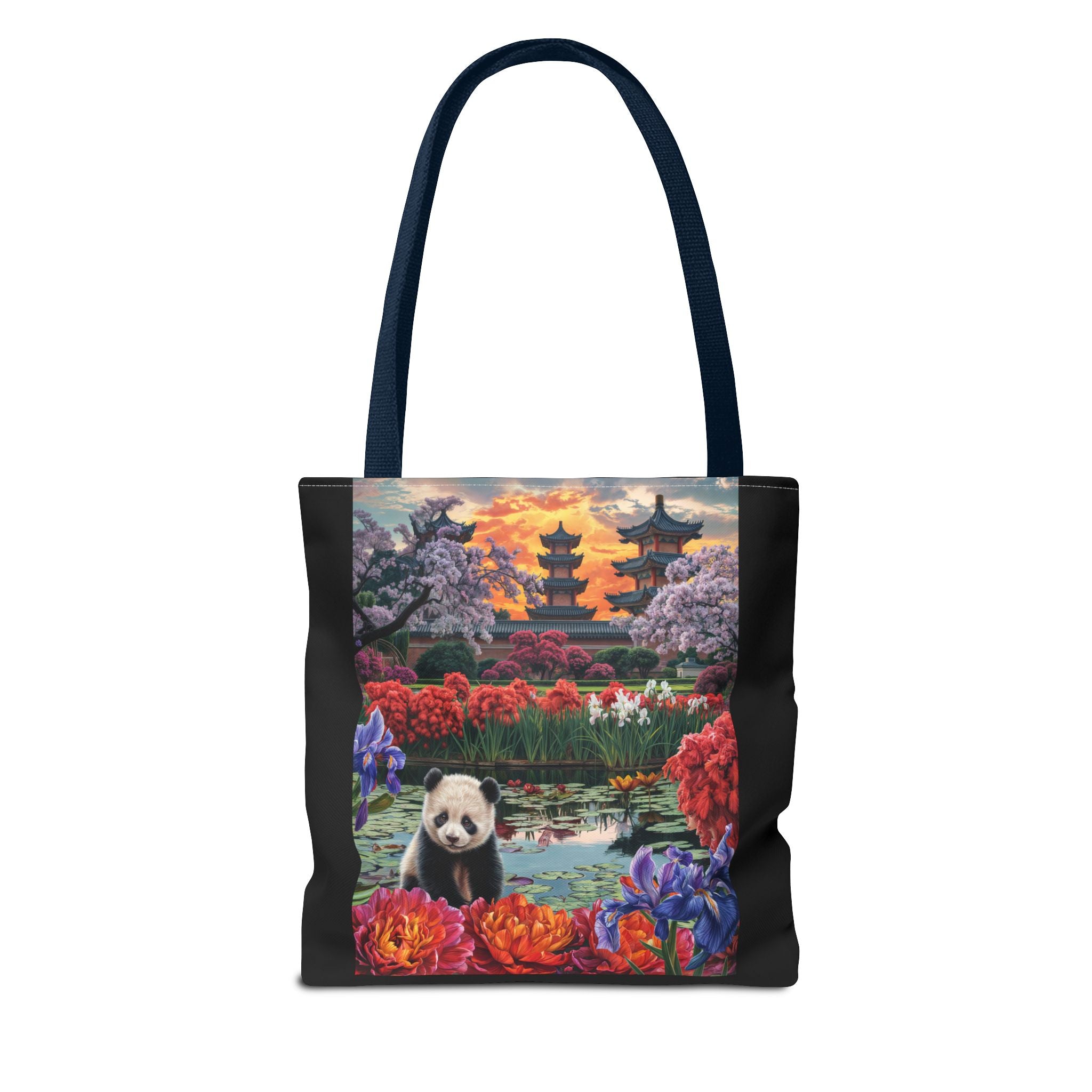 Serene Panda Tote Bag - Floral Landscape Design for Nature Lovers