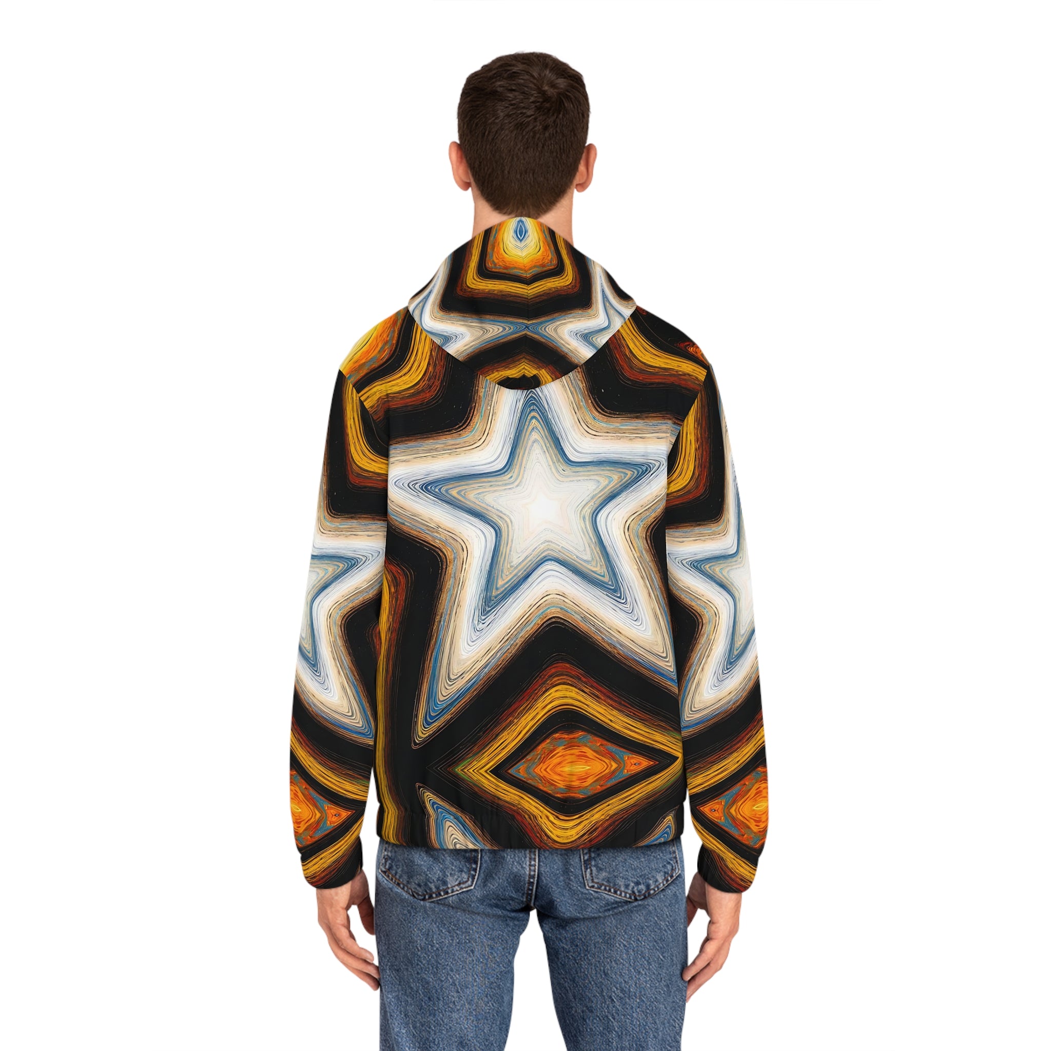 Cosmic Star Men's Full-Zip Hoodie - Vibrant Galaxy Design