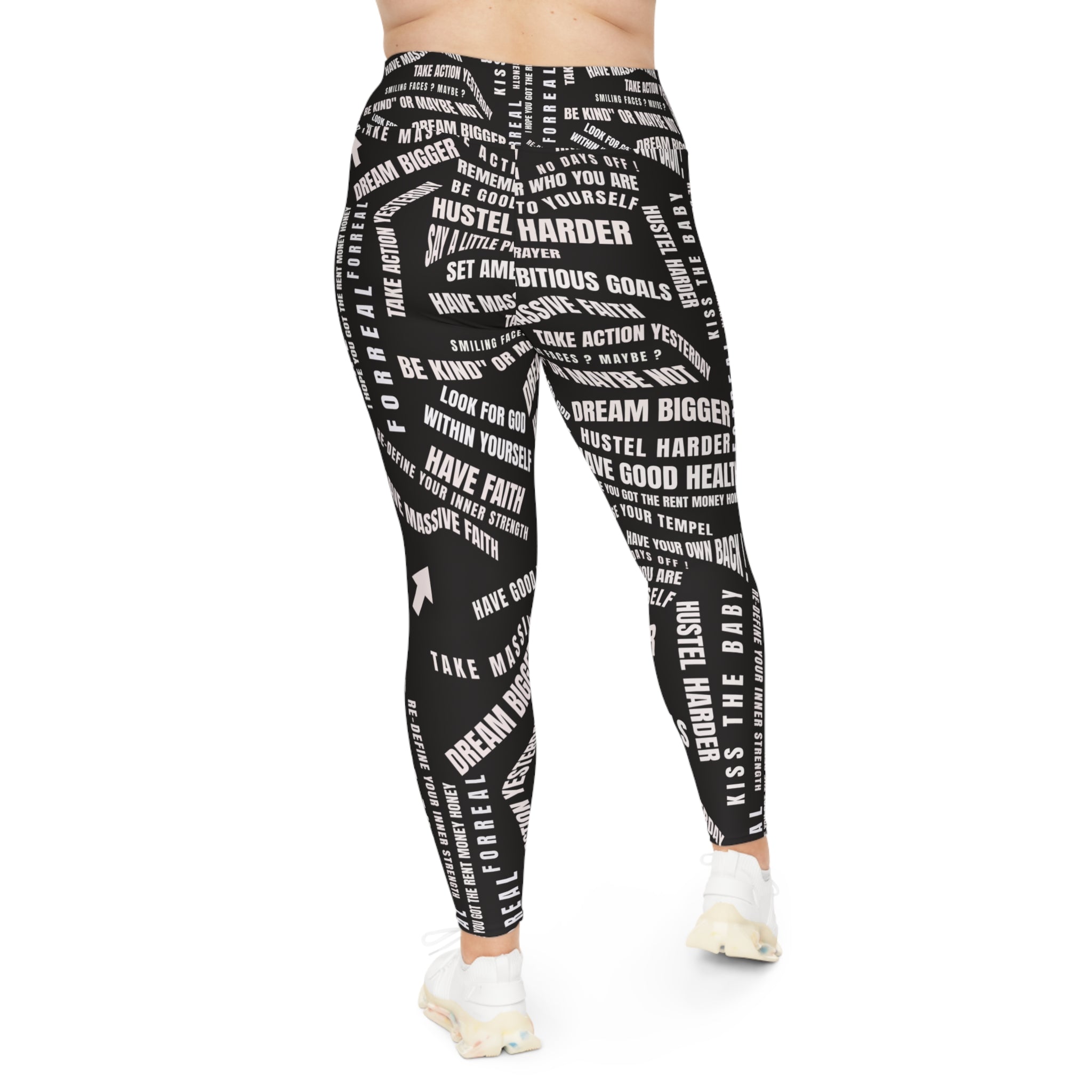 New Custom Plus Size Motivational Leggings - Dream Bigger, Hustle Harder, Take Action!