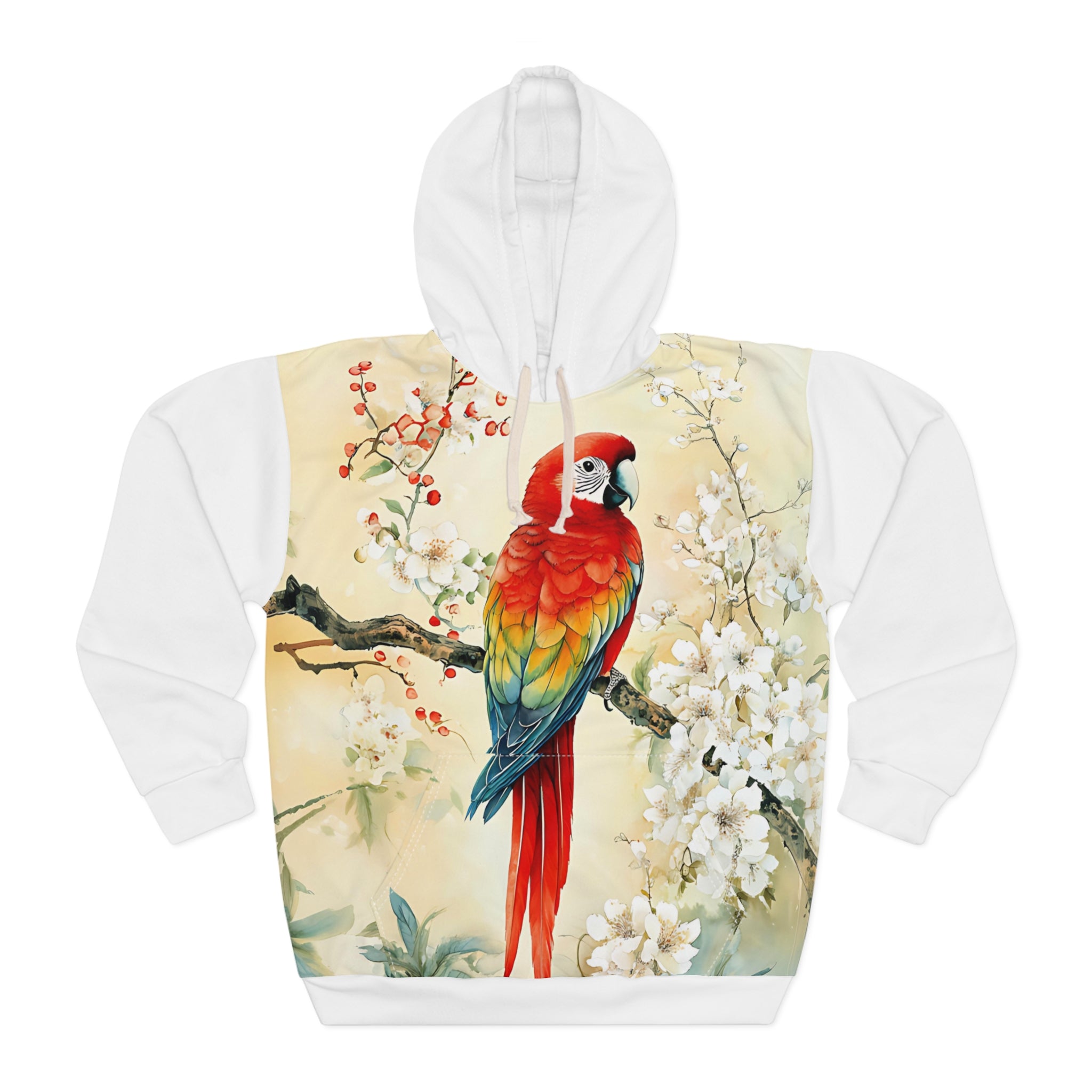 Vibrant Parrot Floral Unisex Pullover Hoodie - Tropical Style for Nature Lovers