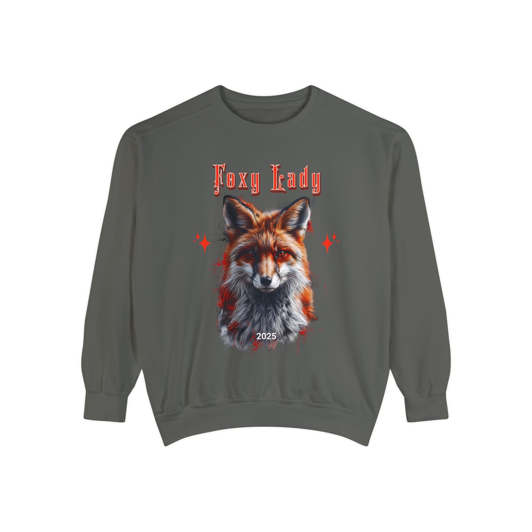 Unisex Garment - Dyed Sweatshirt: Wildlife Red Fox - with the words Foxy Lady - Angel Body