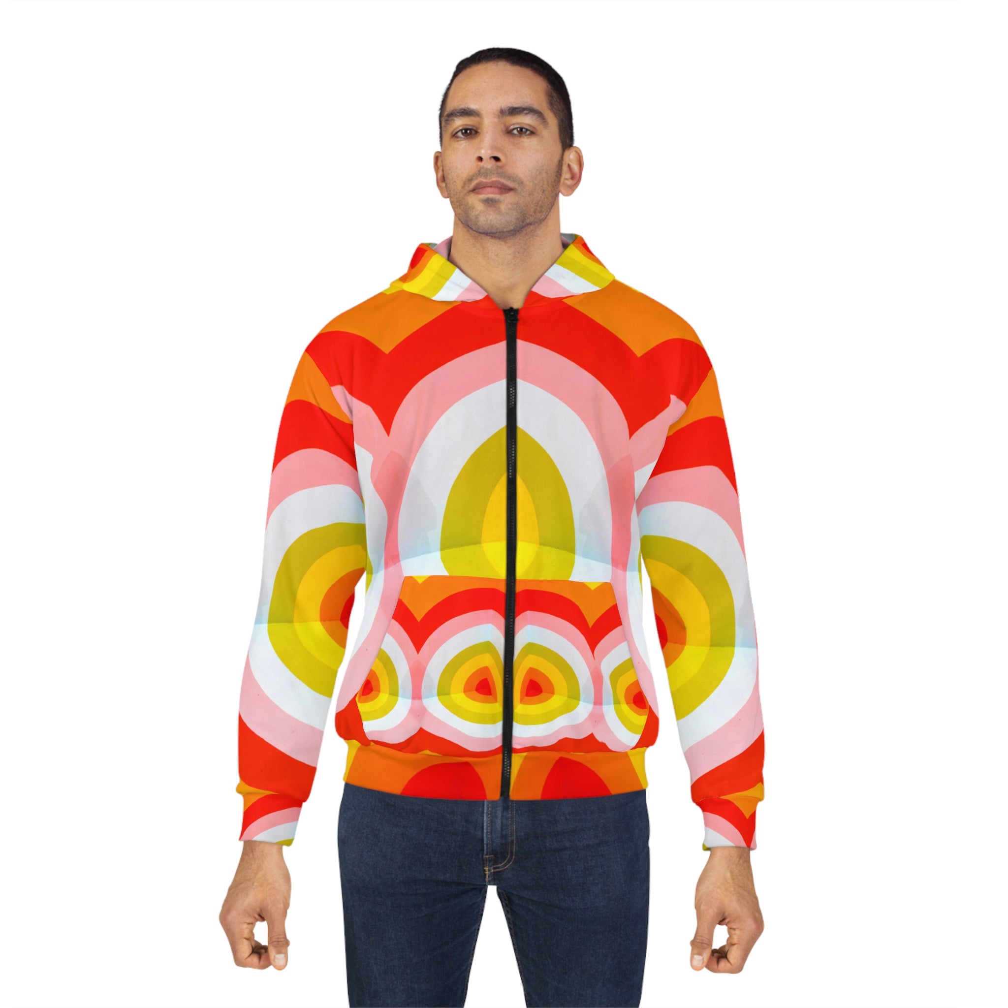 Pop Art Zip Hoodie - Retro Abstract Design, Bright Colors