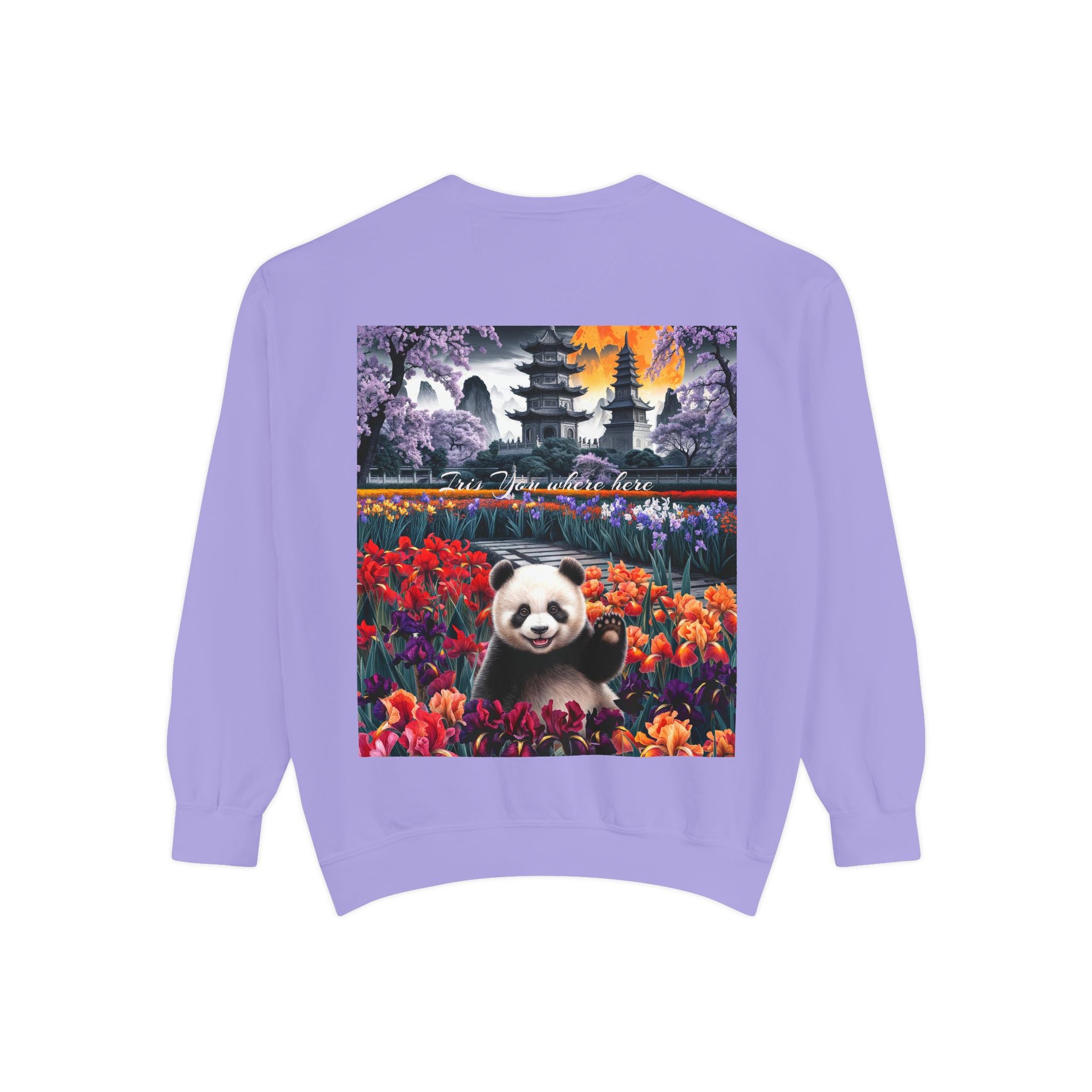 Whimsical Panda Sweatshirt - Cozy Unisex Garment-Dyed Pullover with Floral Design