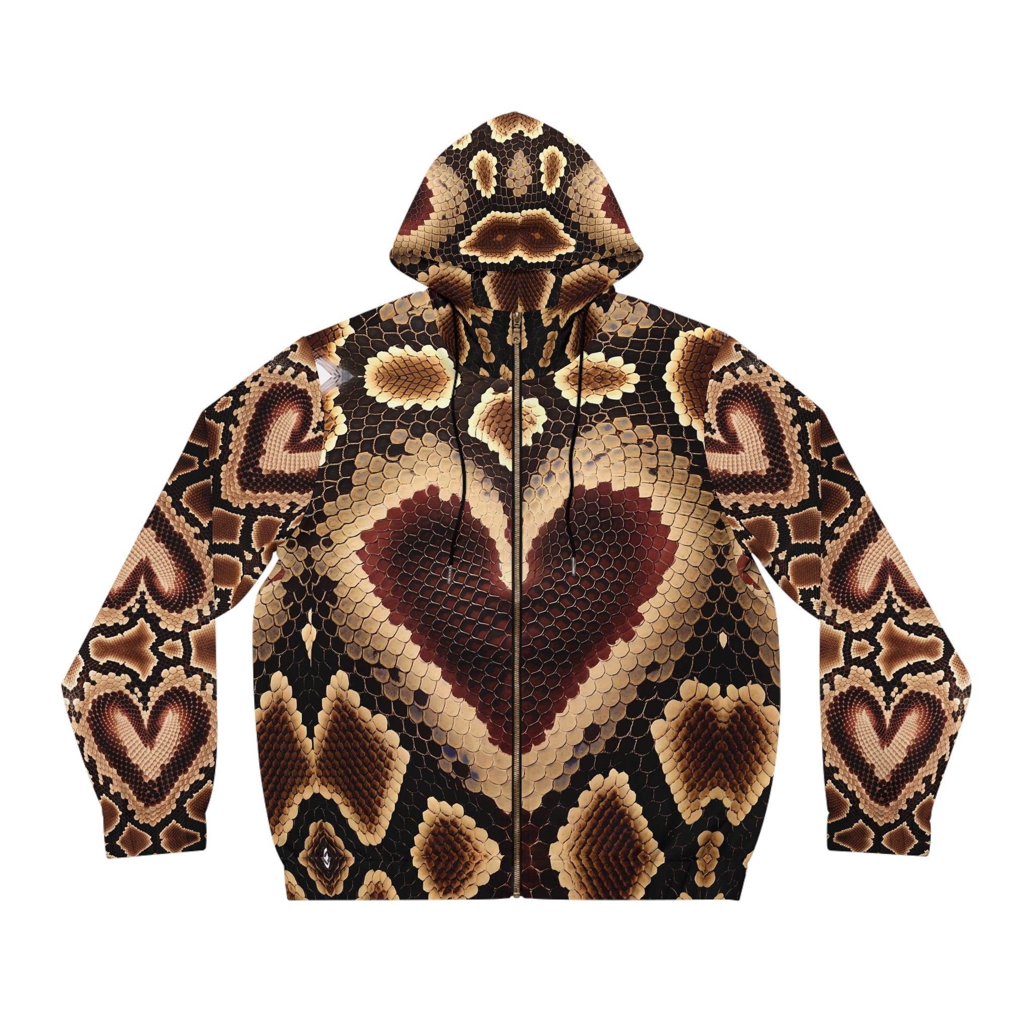 Men's Heart Pattern Full-Zip Hoodie - Stylish Python Print for Fashion Lovers