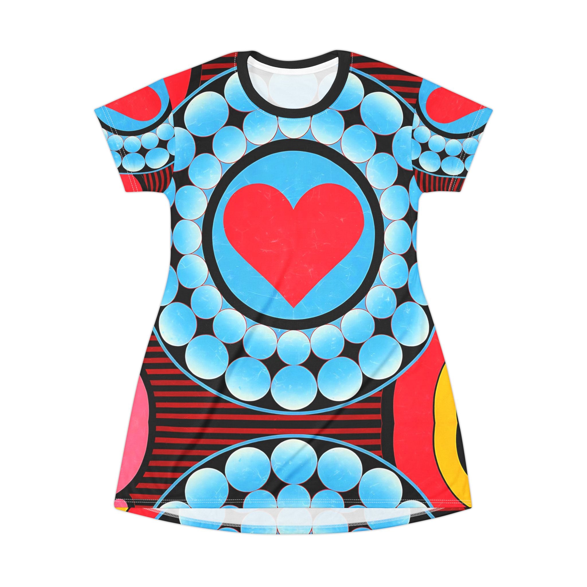 Vibrant Heart Print T-Shirt Dress for Casual Everyday Style