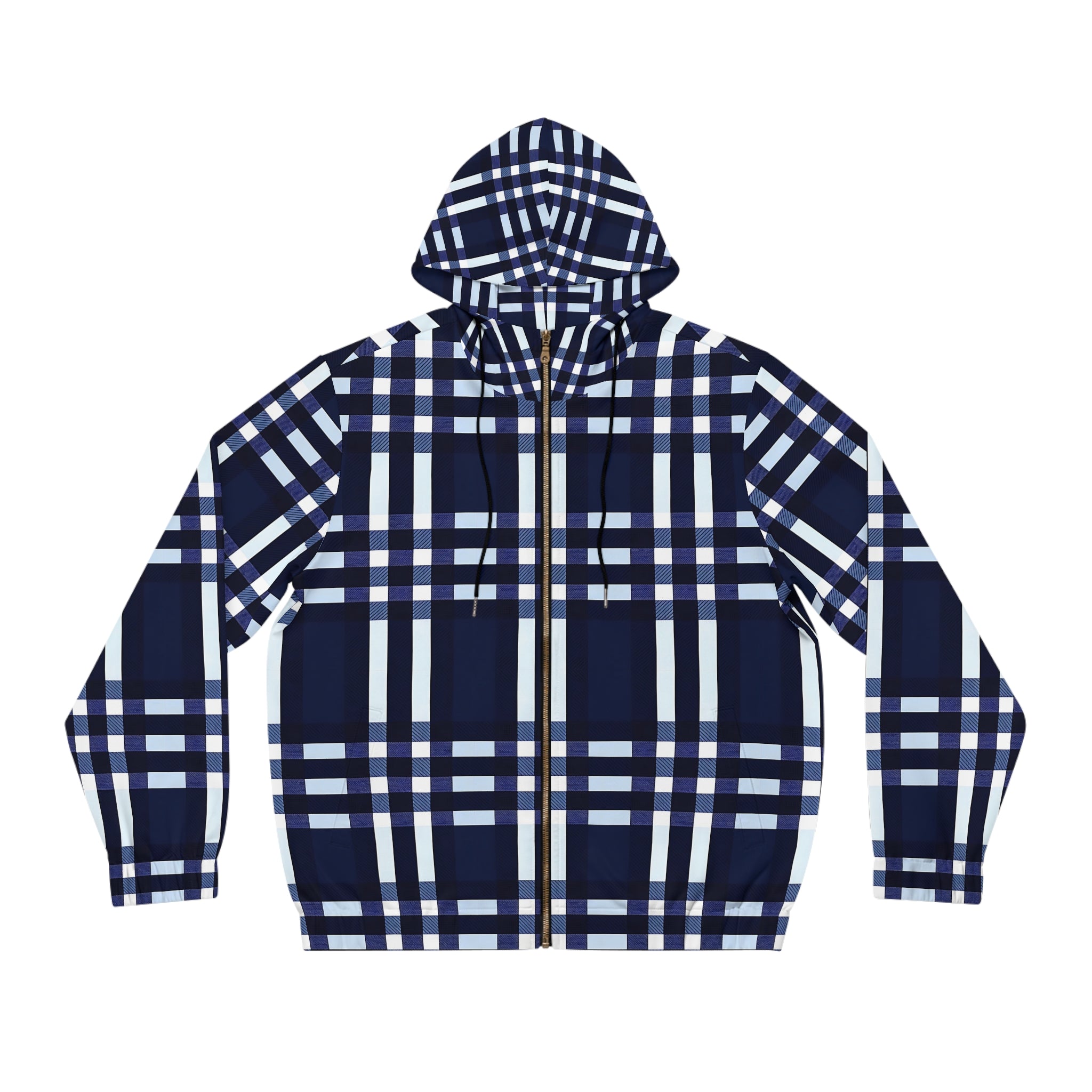 Navy Plaid Hoodie - Stylish & Comfortable Men's Full-Zip