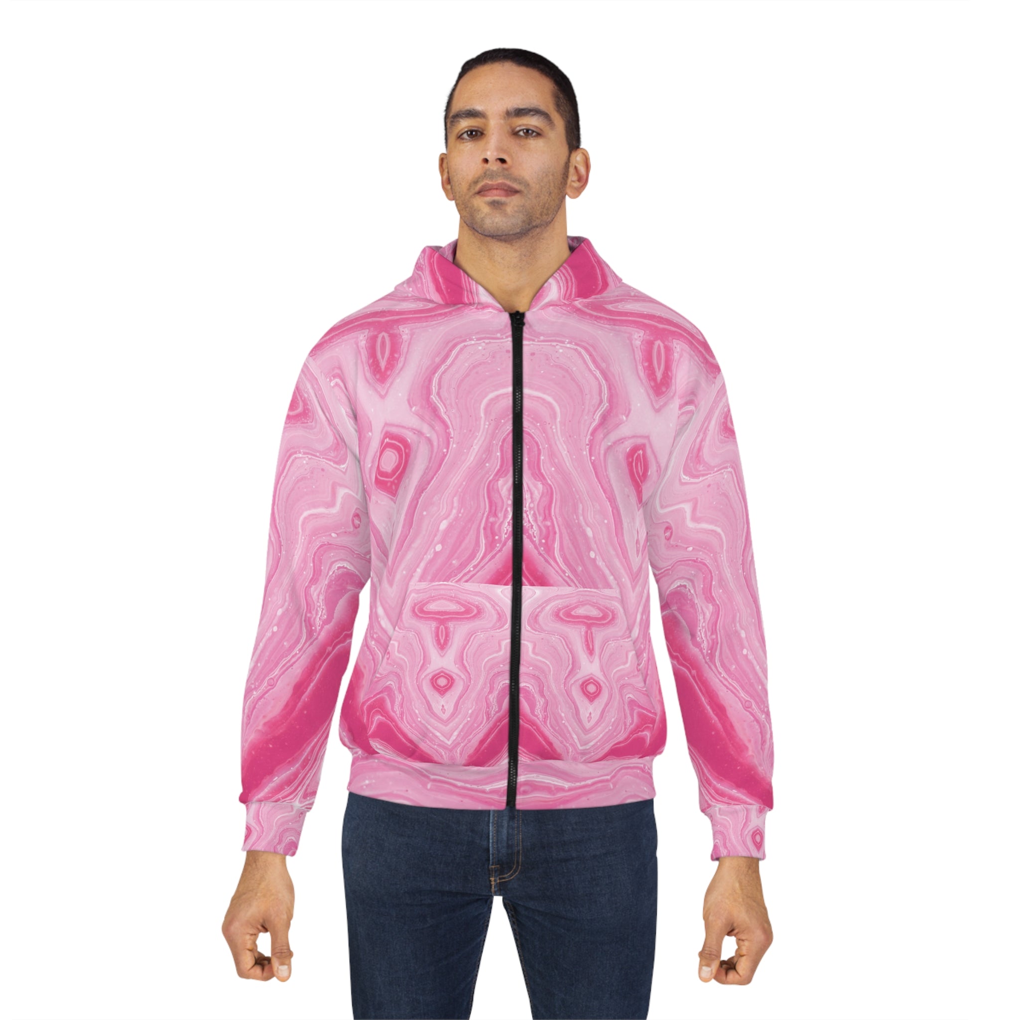 Marble Pink Unisex Zip Hoodie - Trendy Cozy Wear for All Seasons