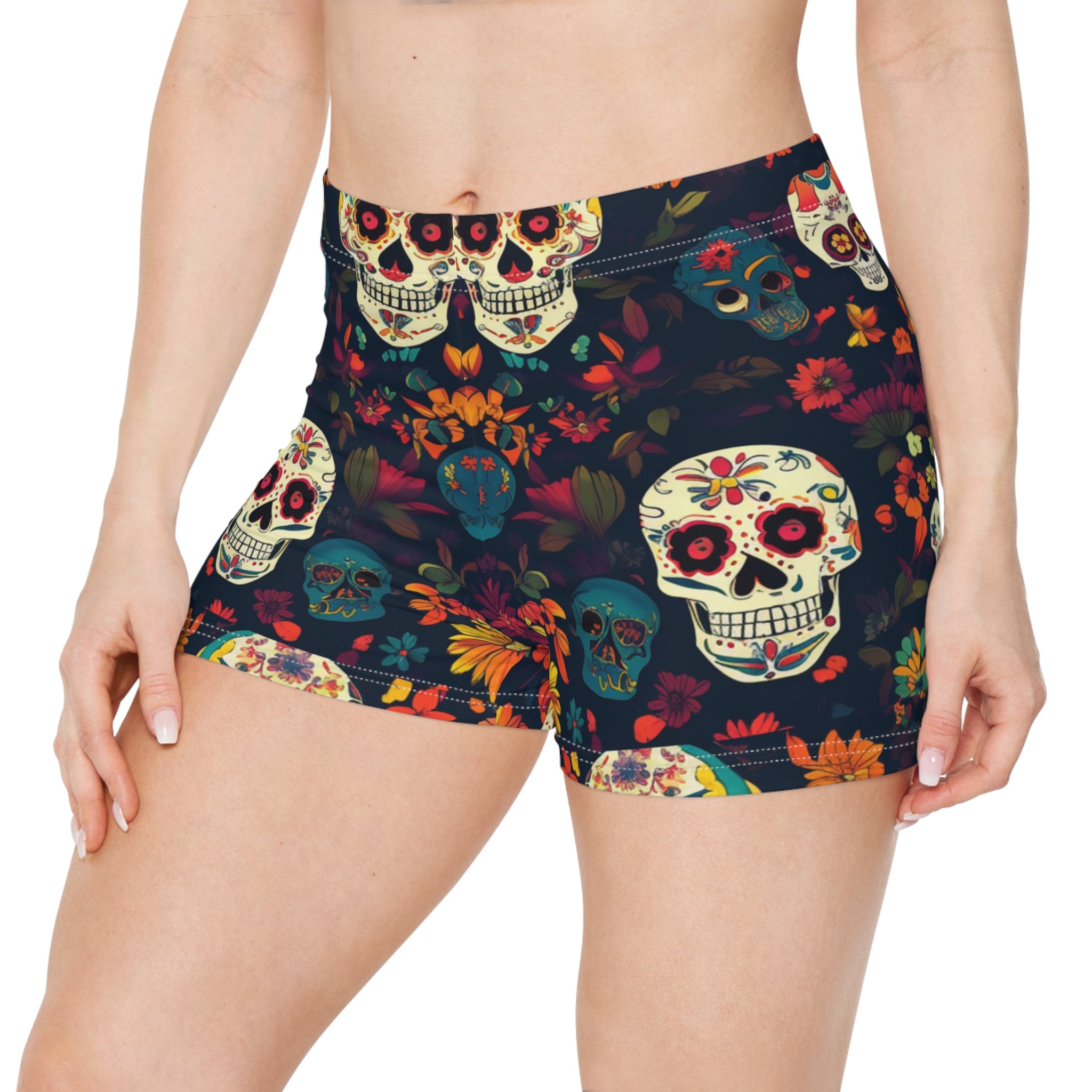 Women's Floral Skull Print Shorts - Boho Chic Summer Vibes