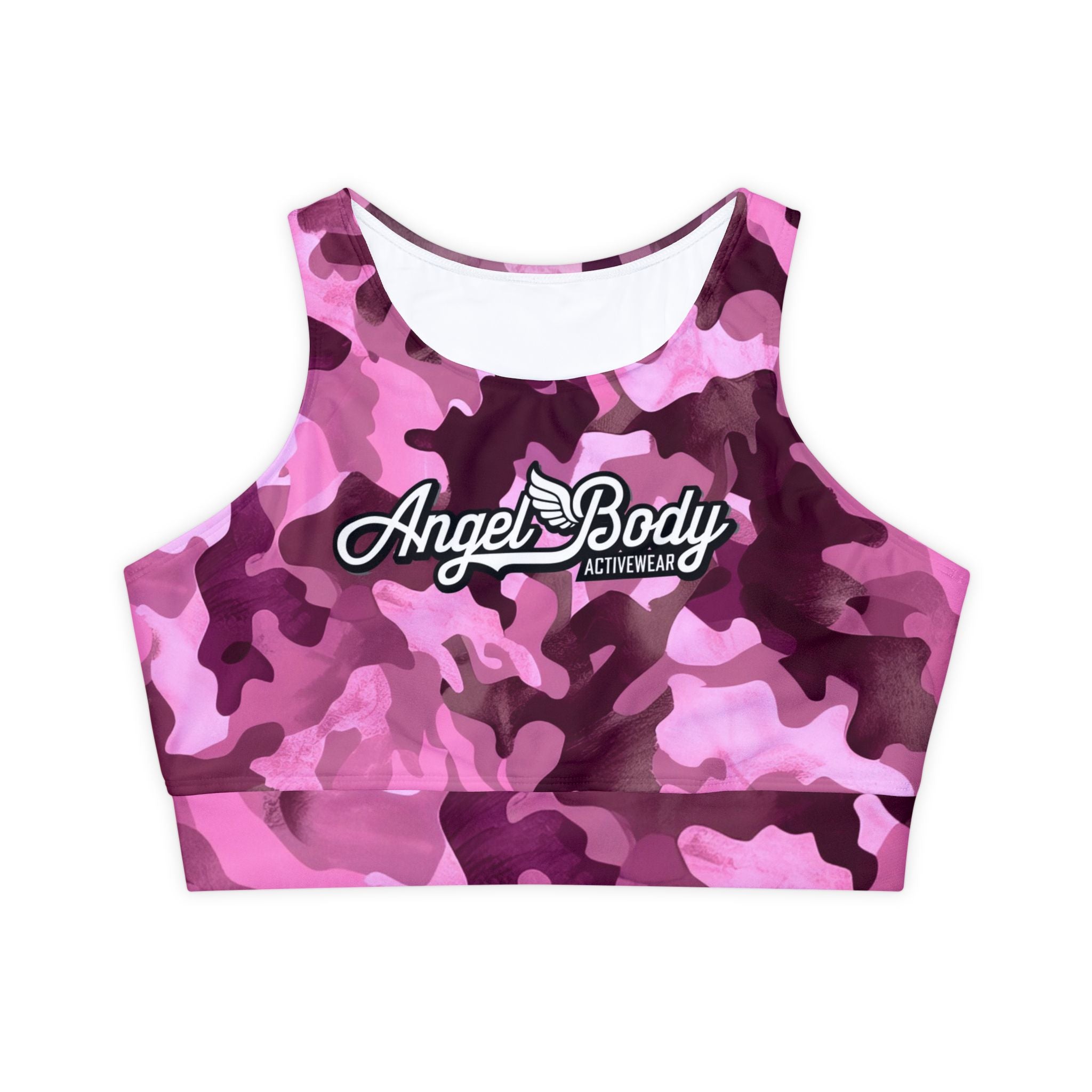 Pink Camo Sports Bra - Fully Lined & Padded Activewear for Comfort and Style