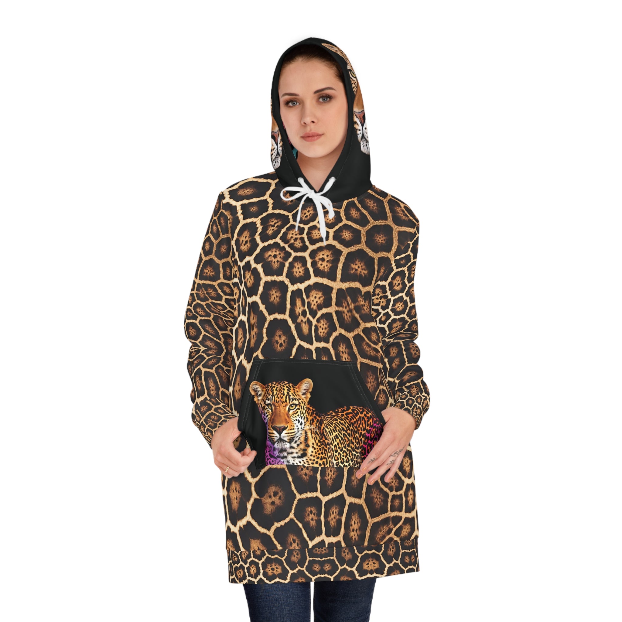 Stylish Women's Hoodie Dress with Leopard Print - Perfect for Casual Outings and Cozy Days - Angel Body