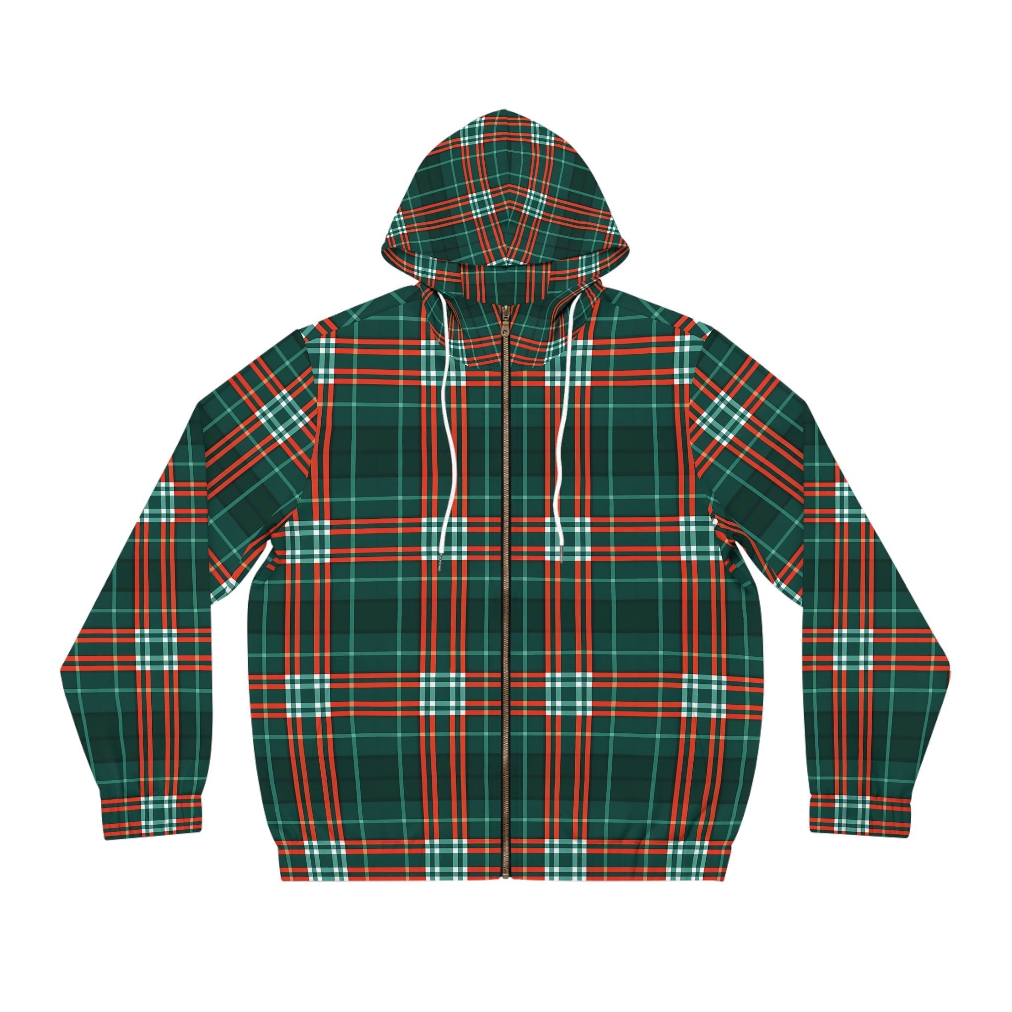 New Plaid print Full - Zip Hoodie for 2025 - Stylish Green and Orange Design for Cozy Winter to spring Wear - Angel Body