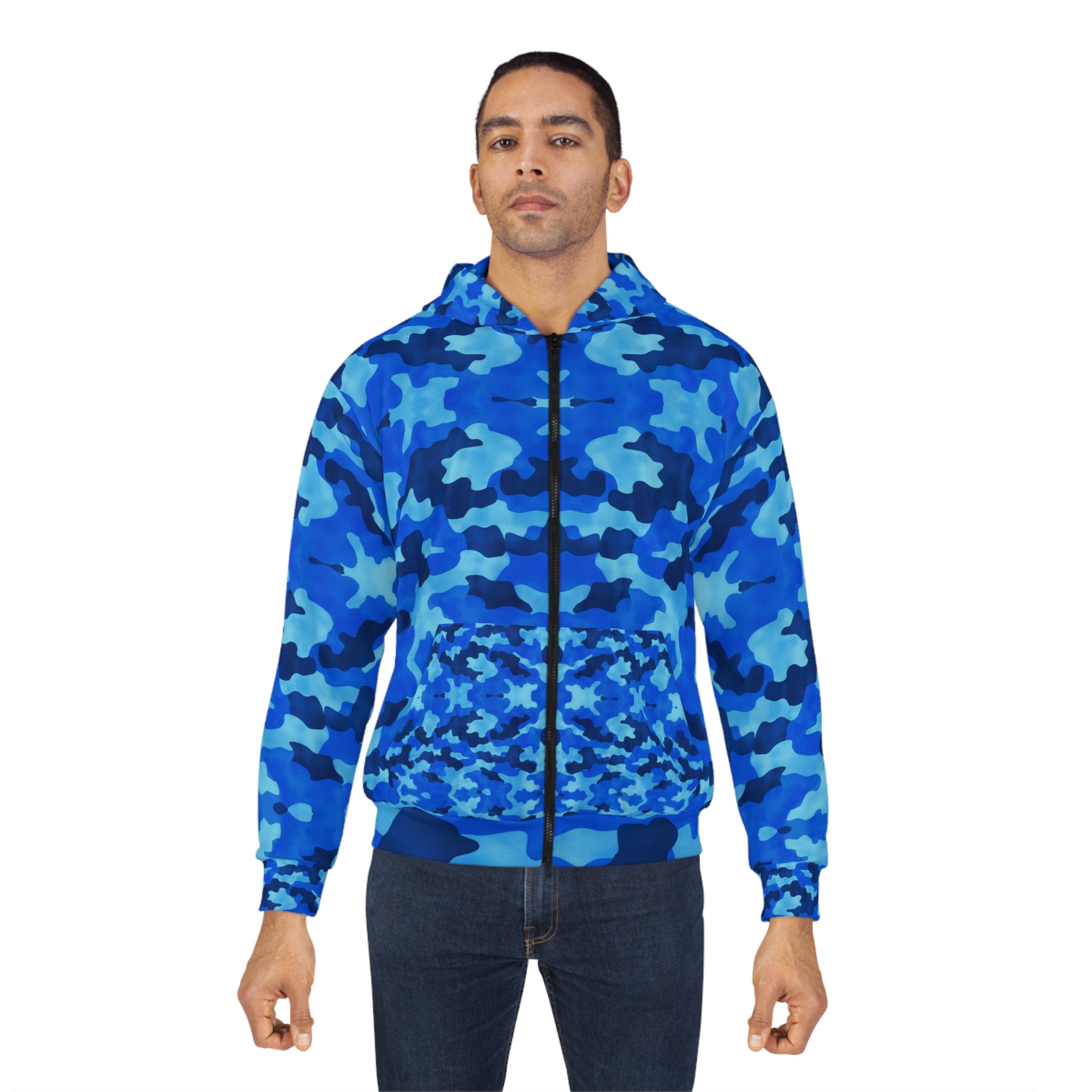 Blue Camouflage Hoodie - Funny Motivational Words - Unisex Zip